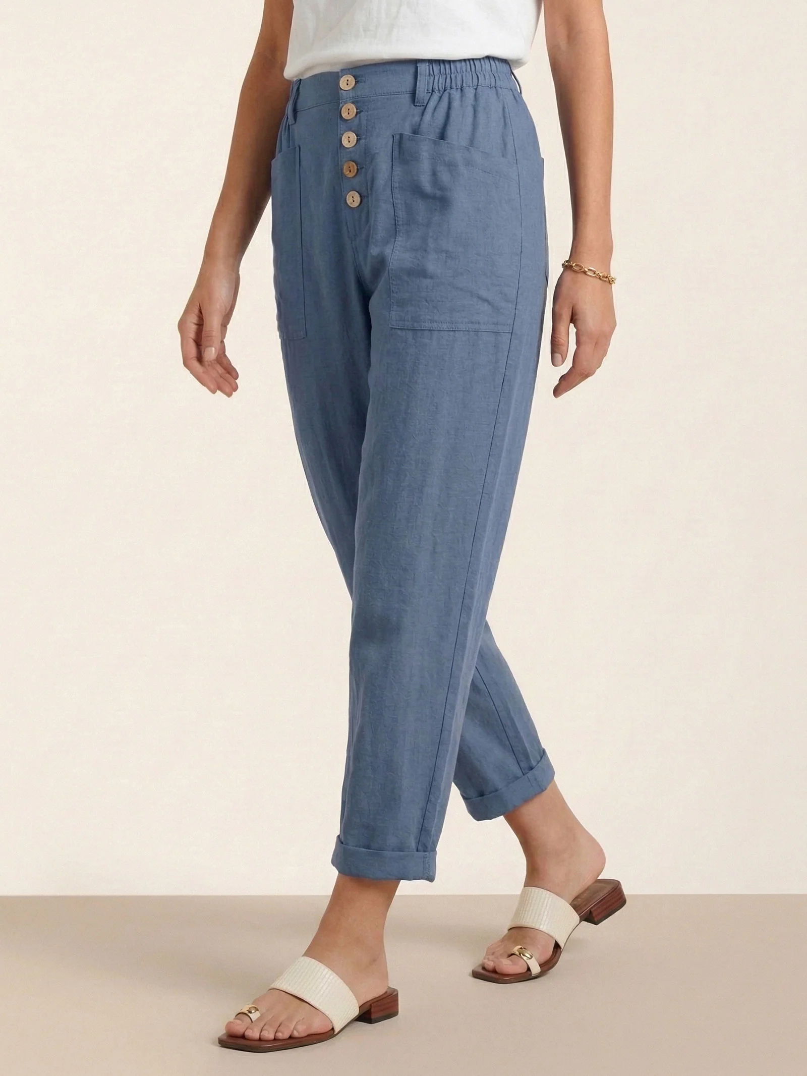 Linen Simple Button Fly Trousers HEIDI - Image 21