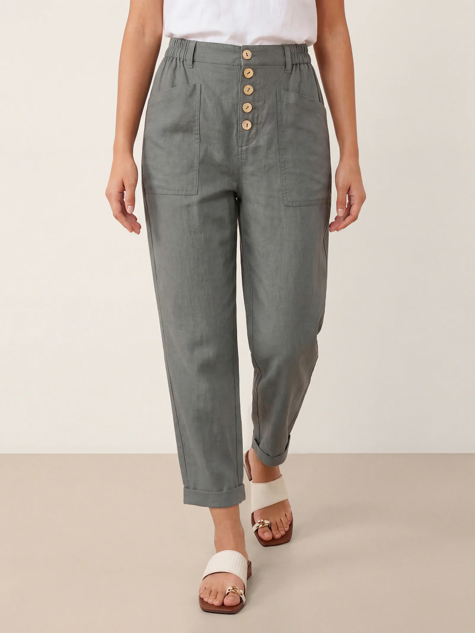 Linen Simple Button Fly Trousers HEIDI - Image 22