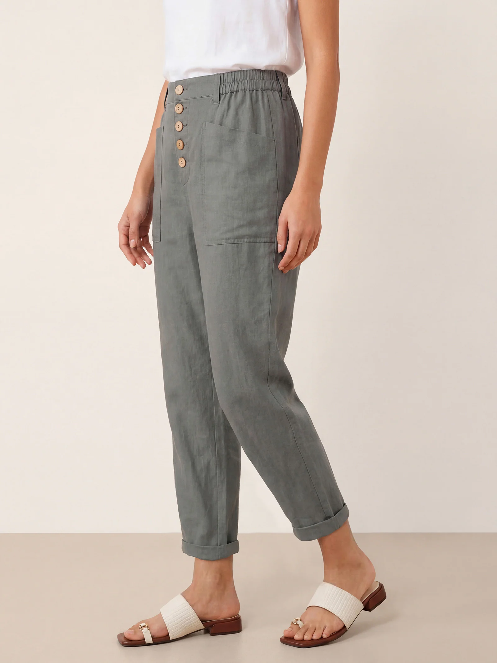 Linen Simple Button Fly Trousers HEIDI - Image 24