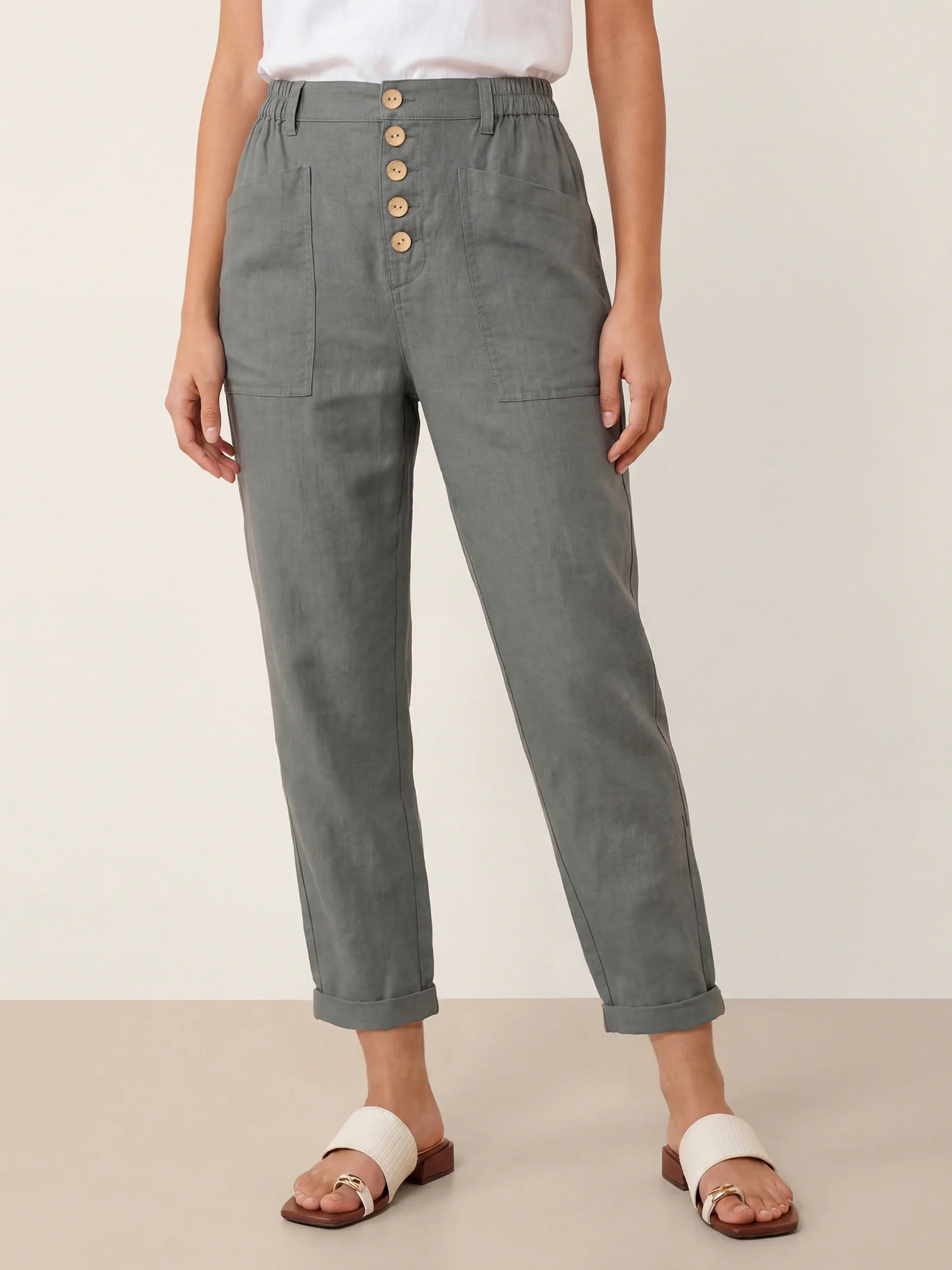 Linen Simple Button Fly Trousers HEIDI - Image 26