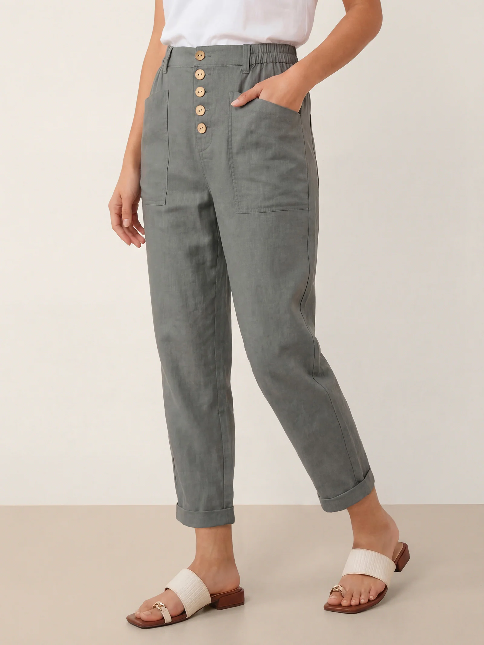 Linen Simple Button Fly Trousers HEIDI - Image 27