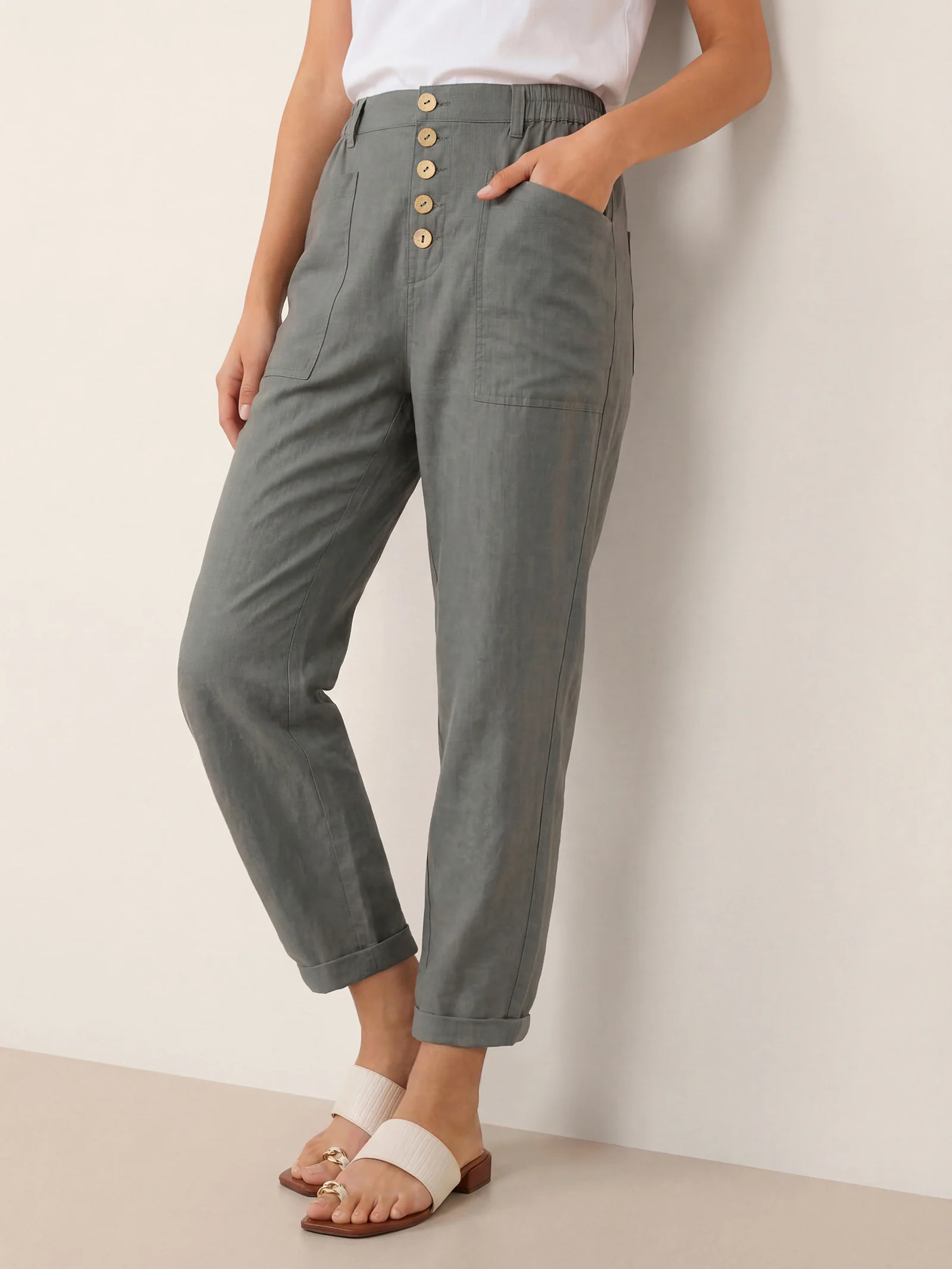 Linen Simple Button Fly Trousers HEIDI - Image 28