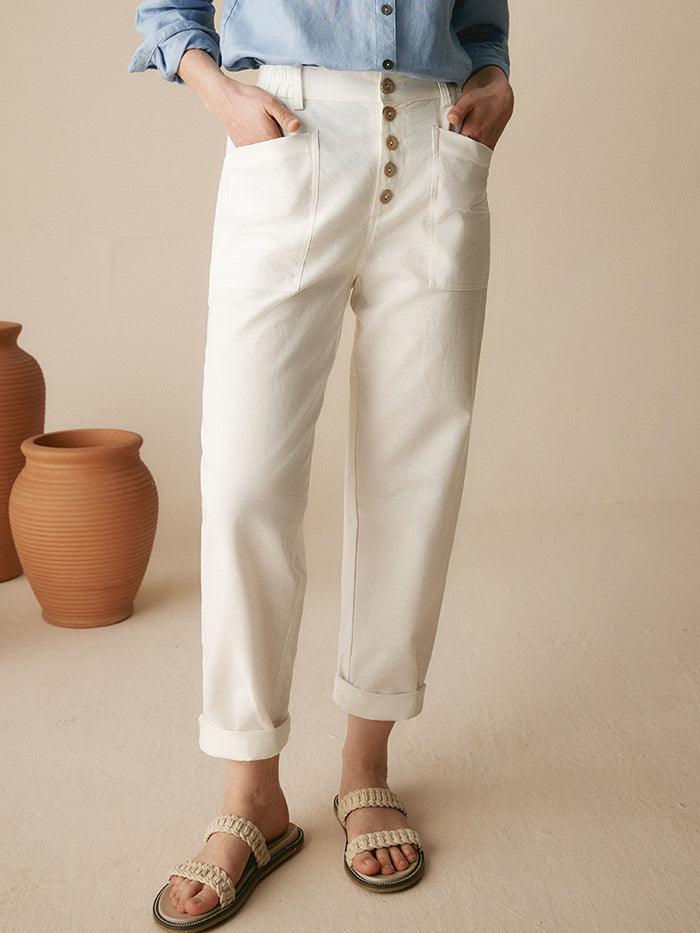 Linen Simple Button Fly Trousers HEIDI - Image 29