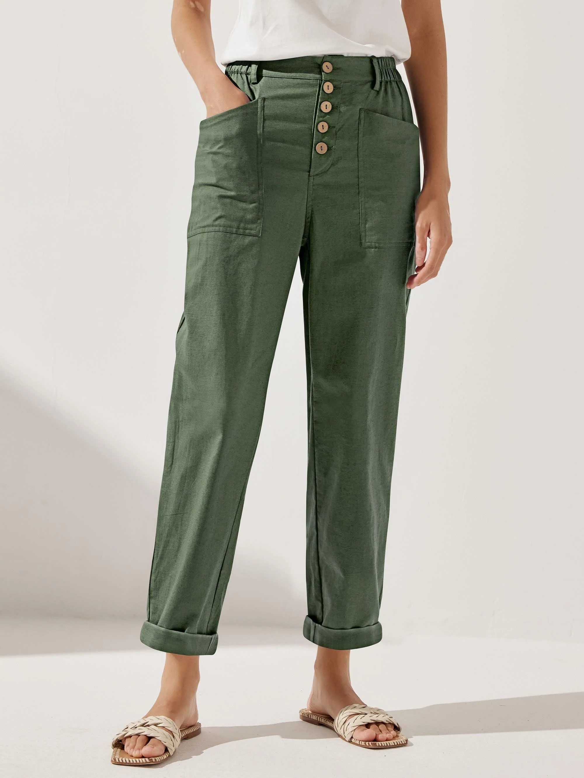 Linen Simple Button Fly Trousers HEIDI - Image 3