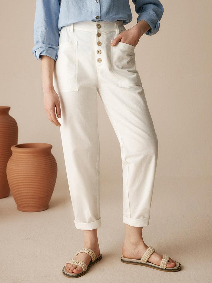Linen Simple Button Fly Trousers HEIDI - Image 31