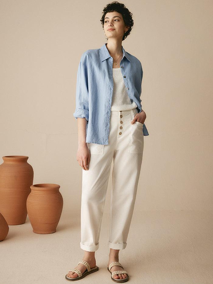 Linen Simple Button Fly Trousers HEIDI - Image 32
