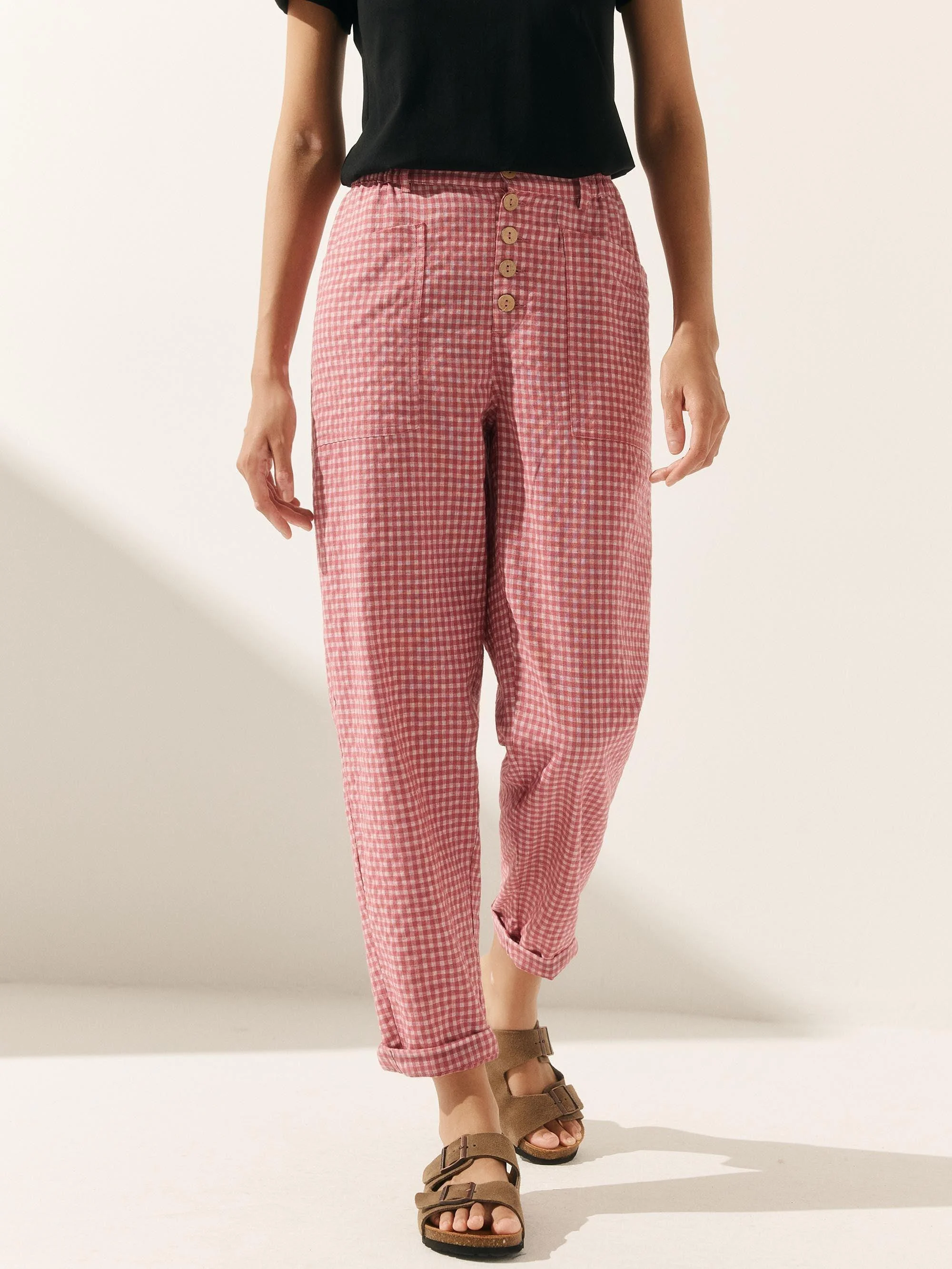 Linen Simple Button Fly Trousers HEIDI - Image 34