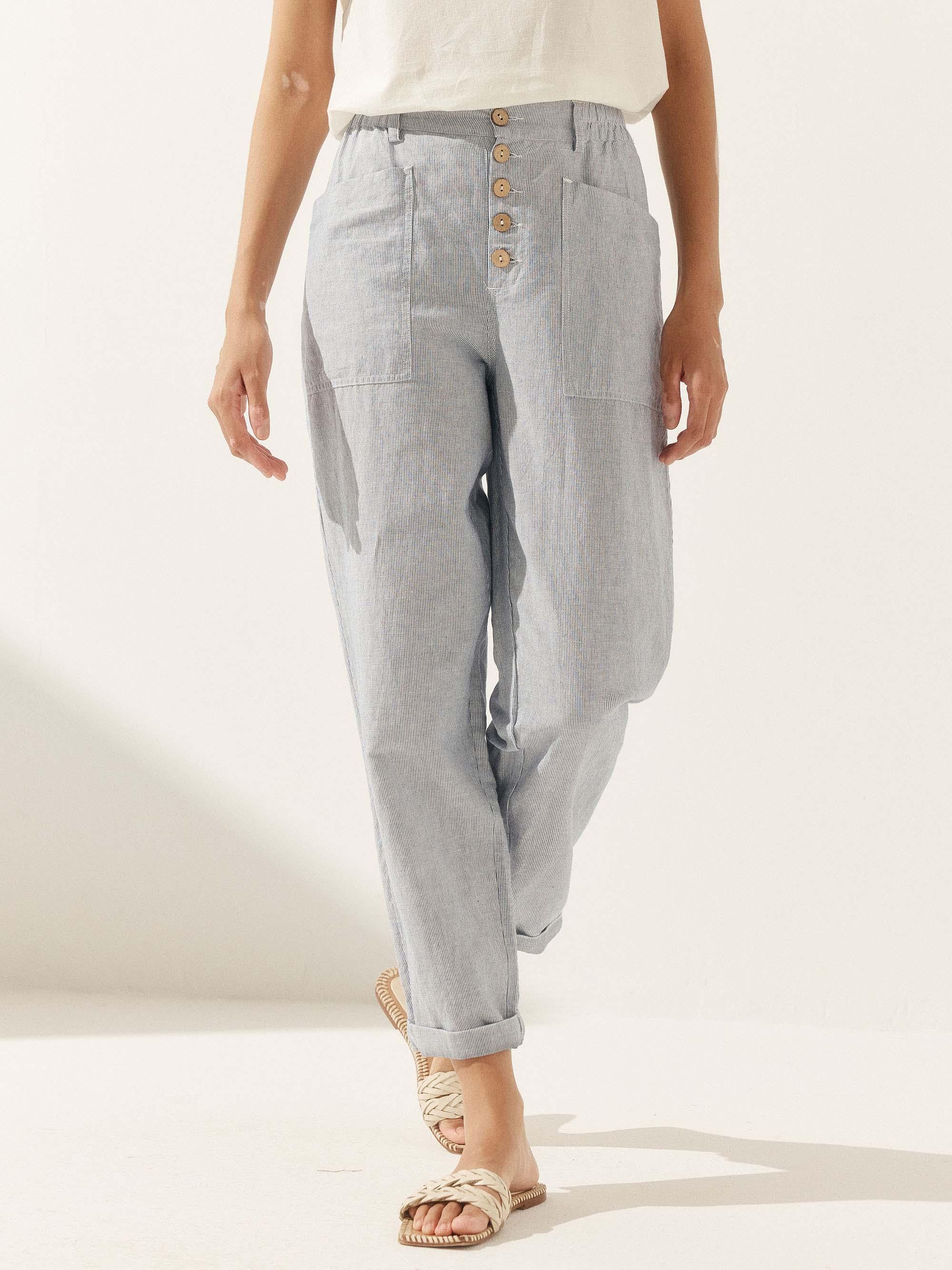 Linen Simple Button Fly Trousers HEIDI - Image 38