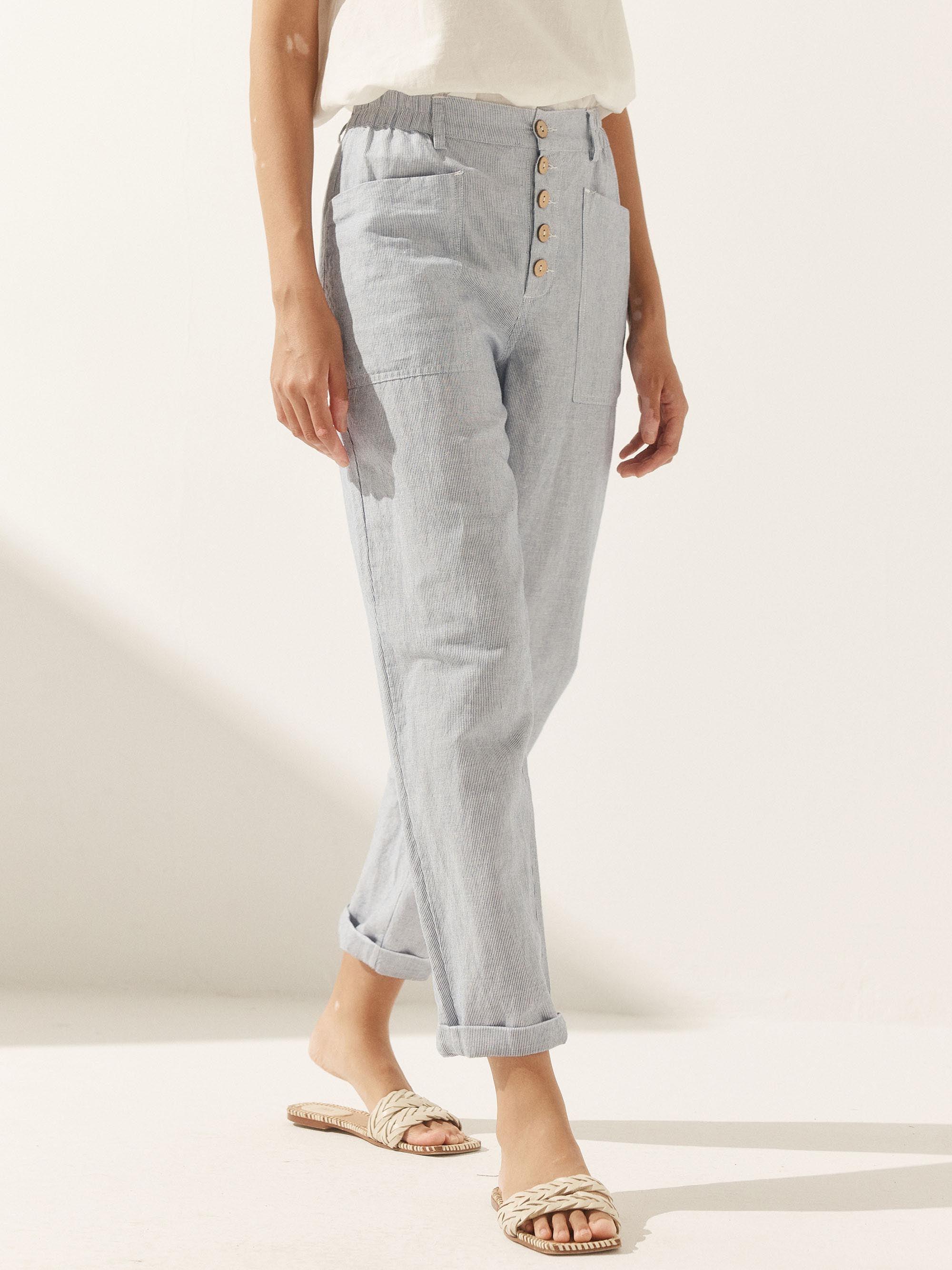 Linen Simple Button Fly Trousers HEIDI - Image 39
