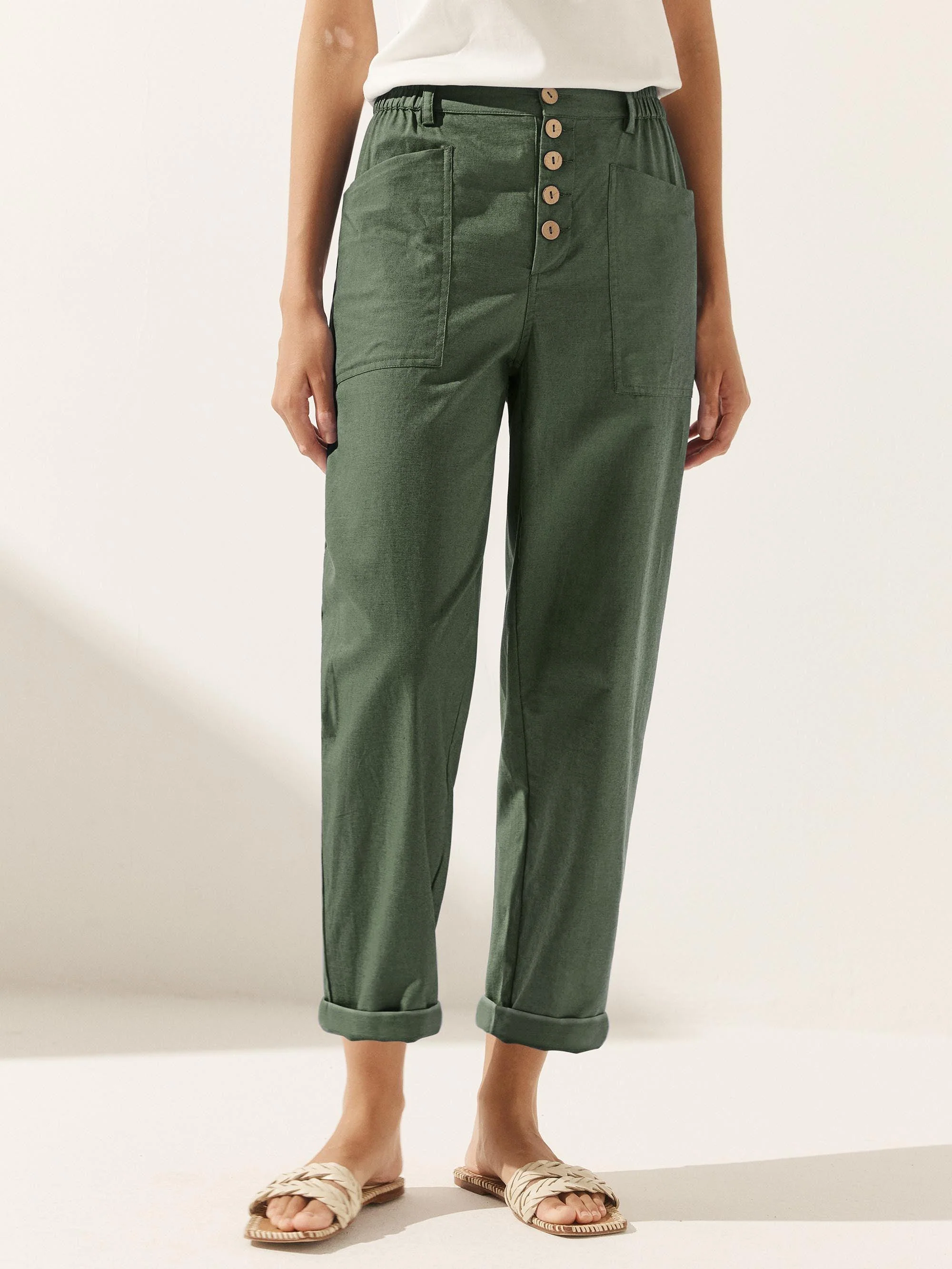 Linen Simple Button Fly Trousers HEIDI - Image 4