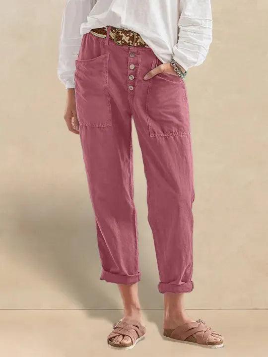 Linen Simple Button Fly Trousers HEIDI - Image 42