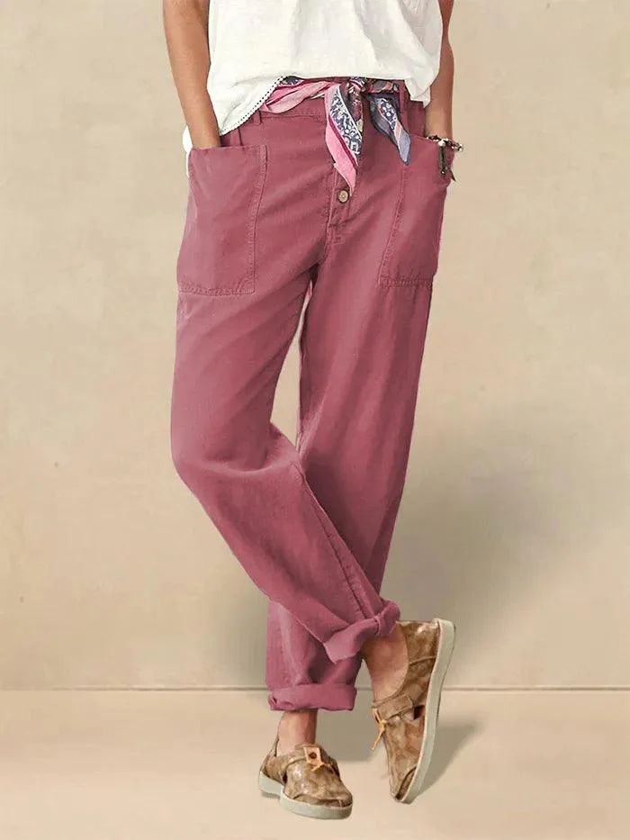 Linen Simple Button Fly Trousers HEIDI - Image 43