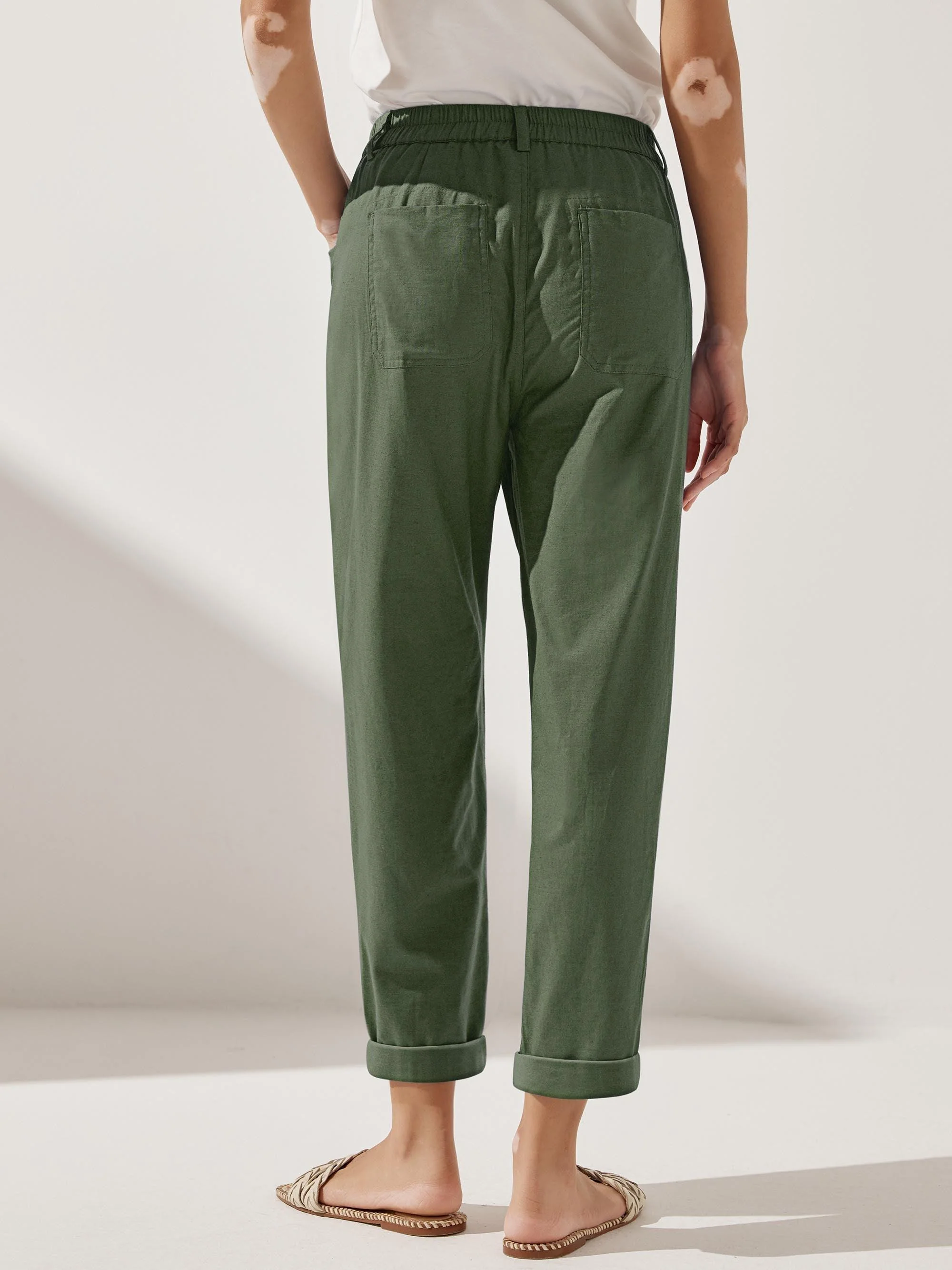 Linen Simple Button Fly Trousers HEIDI - Image 5