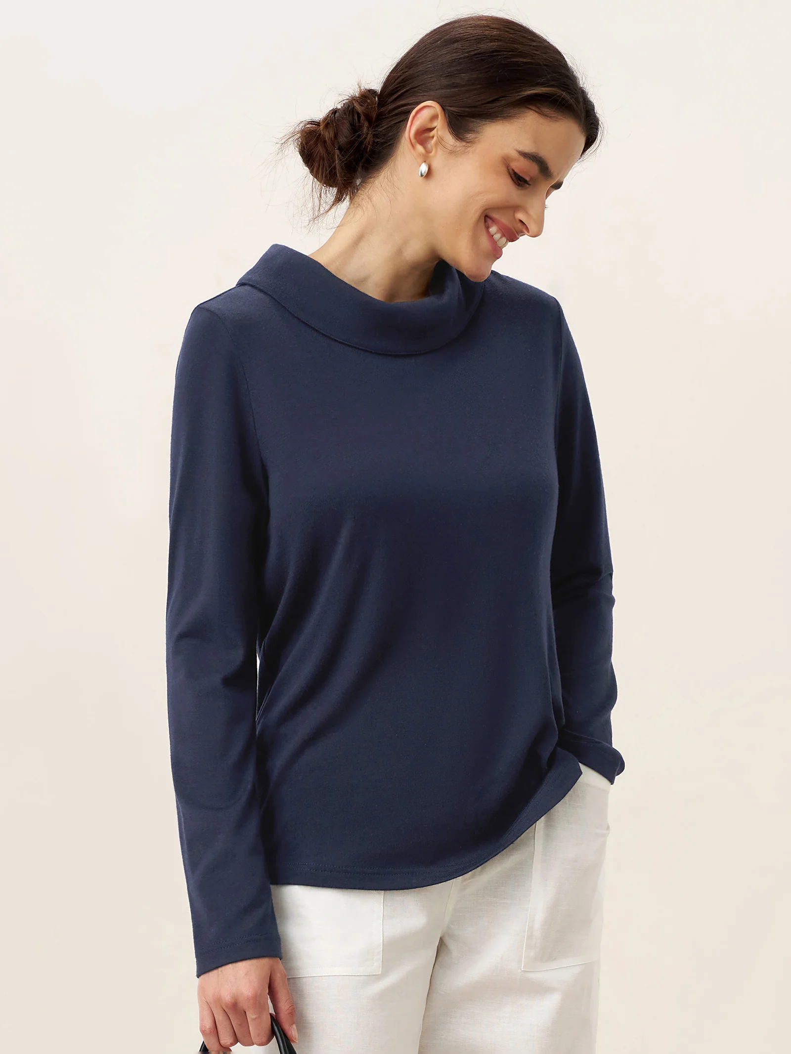 Bamboo Viscose Lapel Mock Neck Stretch Knit Top MARISOL - Image 3