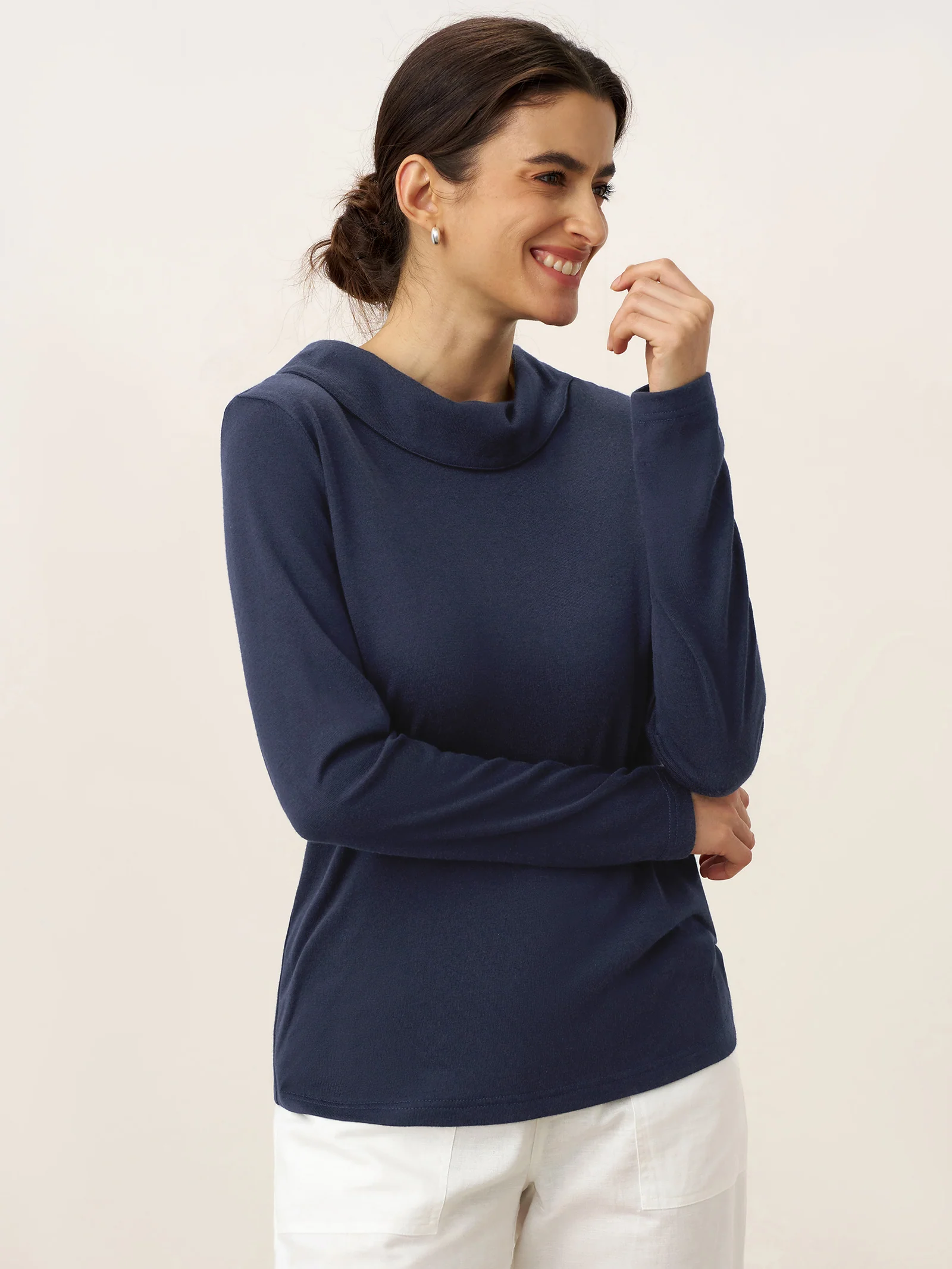 Bamboo Viscose Lapel Mock Neck Stretch Knit Top MARISOL - Image 4