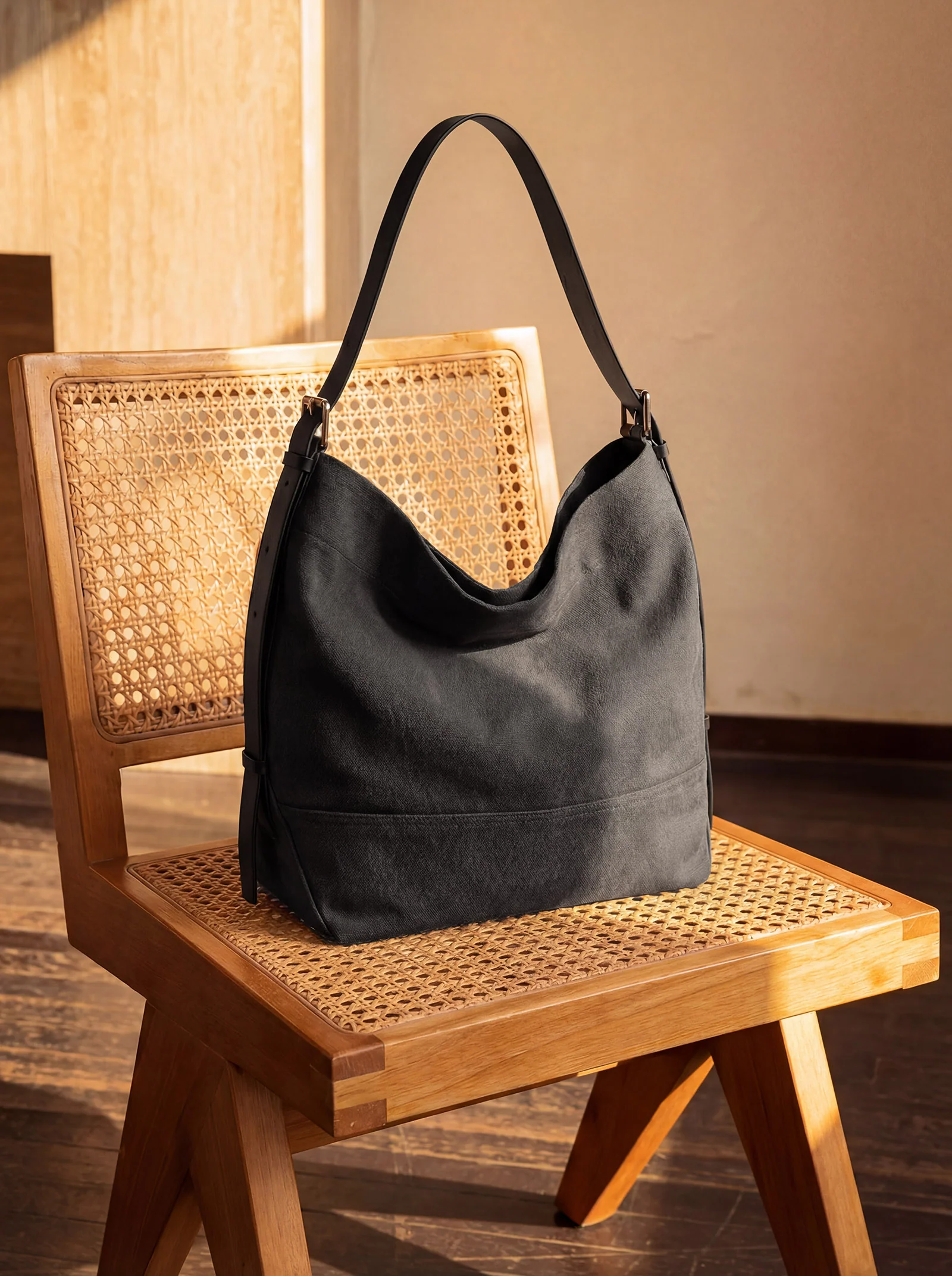Large Canvas Tote Shoulder Bag Slouchy Relaxed Fit Hobo Bag - Image 11
