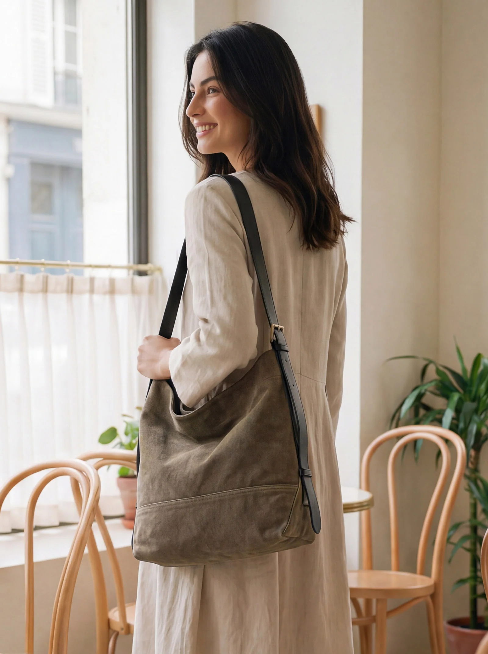 Large Canvas Tote Shoulder Bag Slouchy Relaxed Fit Hobo Bag - Image 2