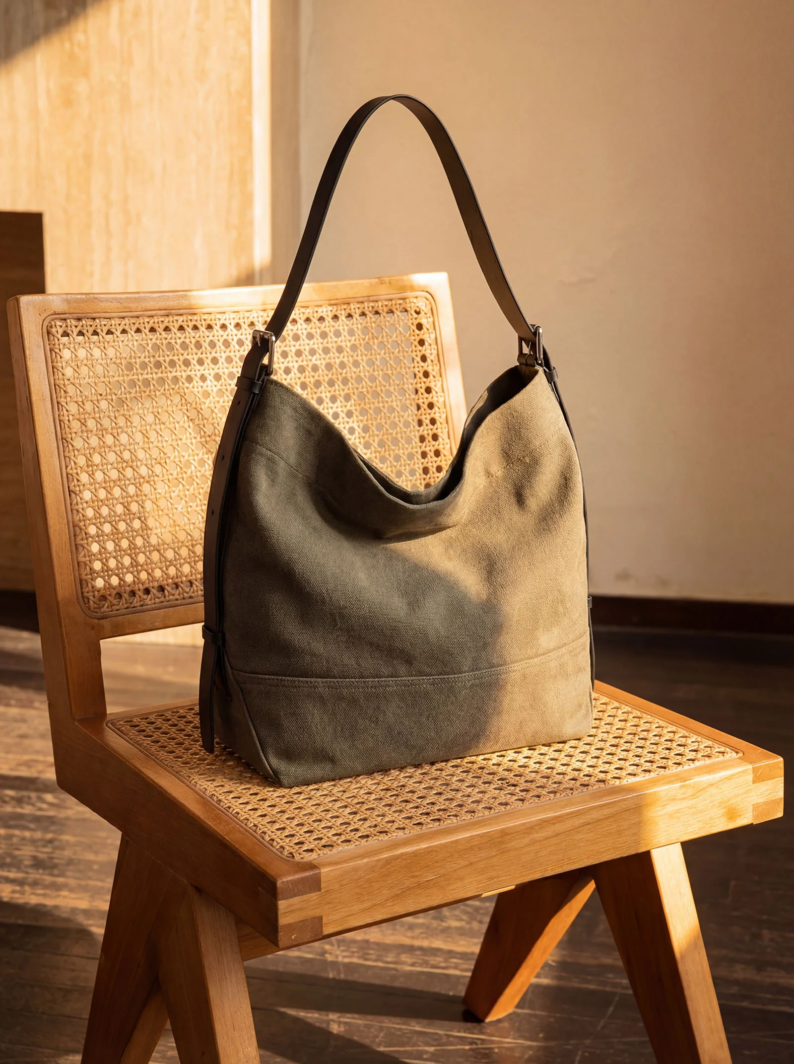 Large Canvas Tote Shoulder Bag Slouchy Relaxed Fit Hobo Bag - Image 5