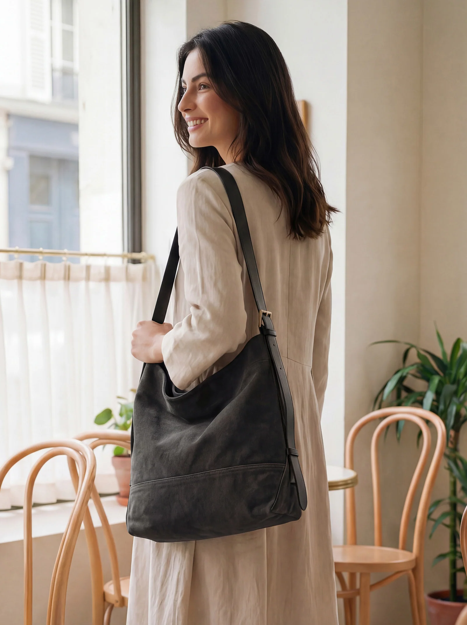 Large Canvas Tote Shoulder Bag Slouchy Relaxed Fit Hobo Bag - Image 9