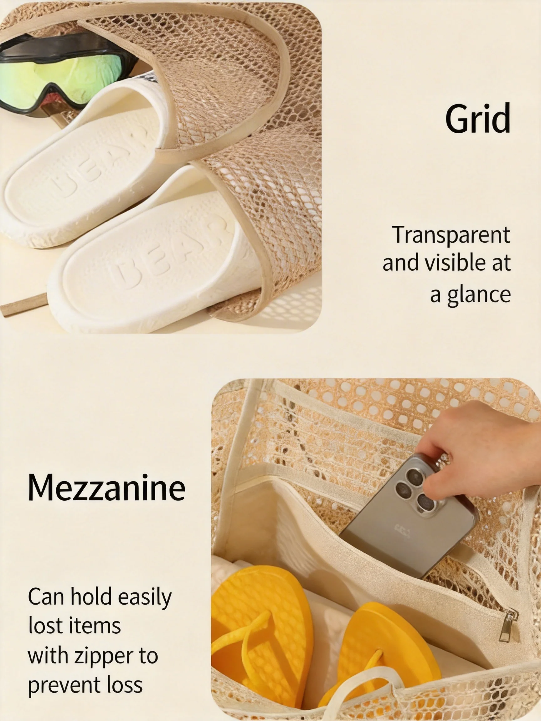 Large Lightweight Mesh Beach Tote Bag Sandproof Travel Bag - Image 5