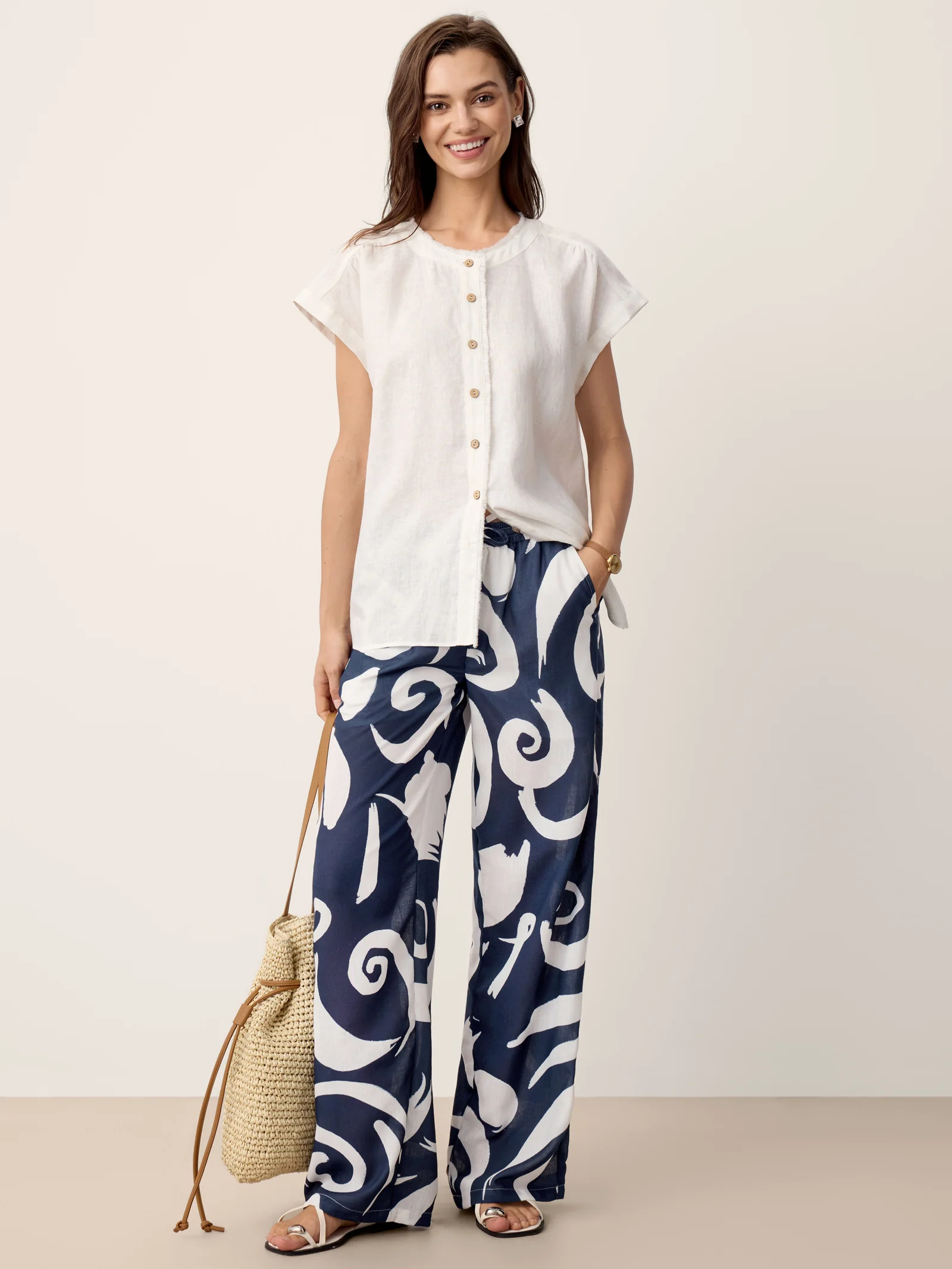 Linen Abstract-Print Straight-Leg Pants ORLA - Image 8