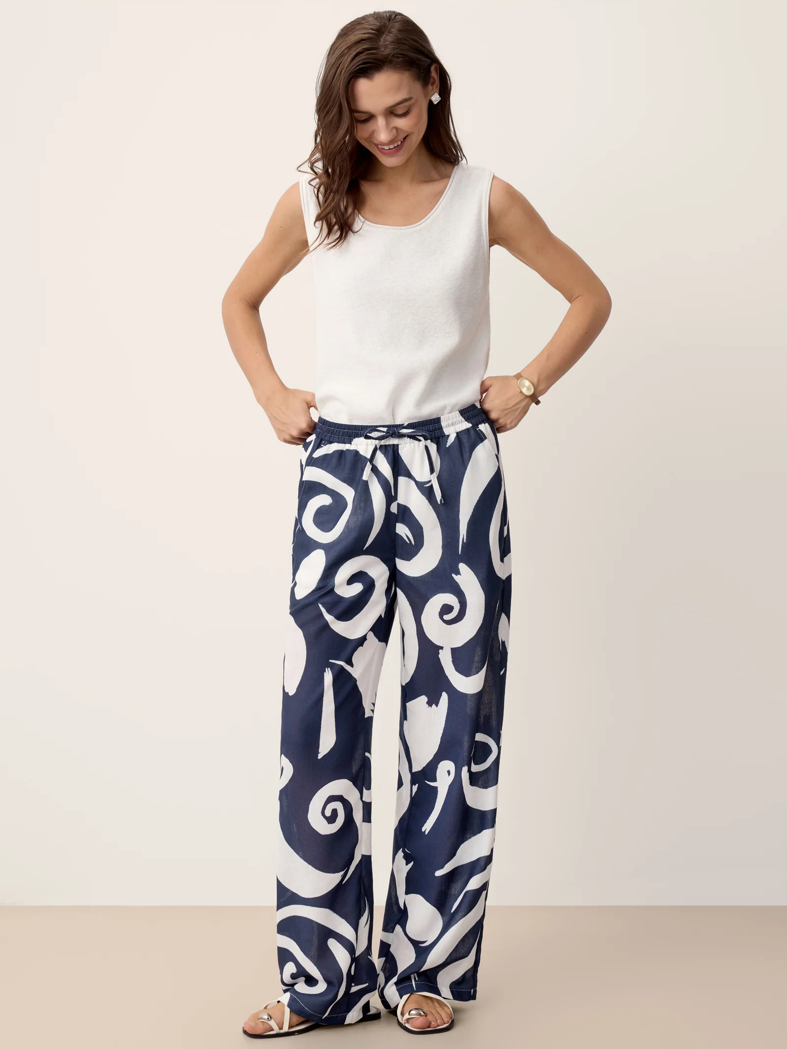 Linen Abstract-Print Straight-Leg Pants ORLA - Image 9