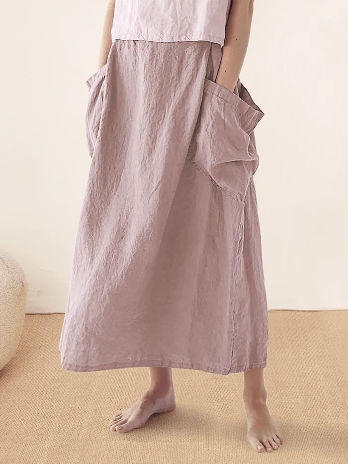Linen Checked Elastic Waist Skirt MARINA - Image 16