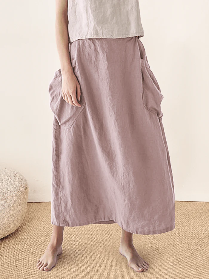 Linen Checked Elastic Waist Skirt MARINA - Image 17