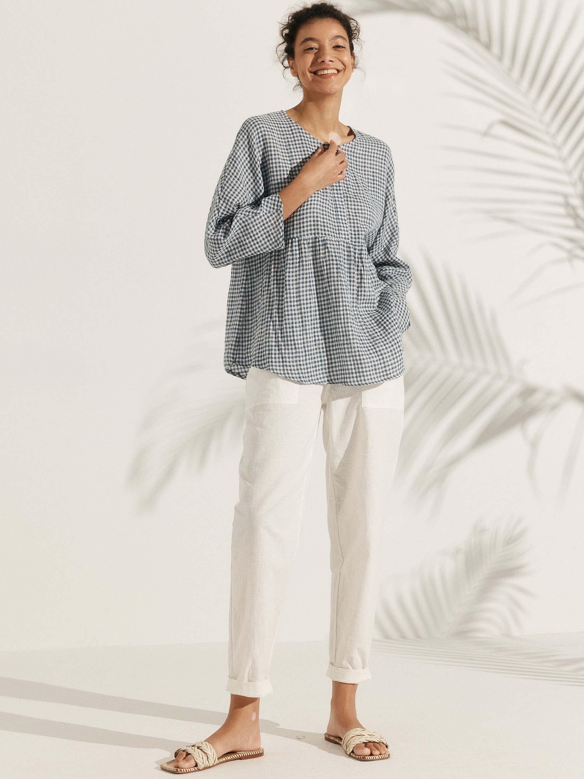 Linen Checked Long-Sleeved Top CAROLINE - Image 12