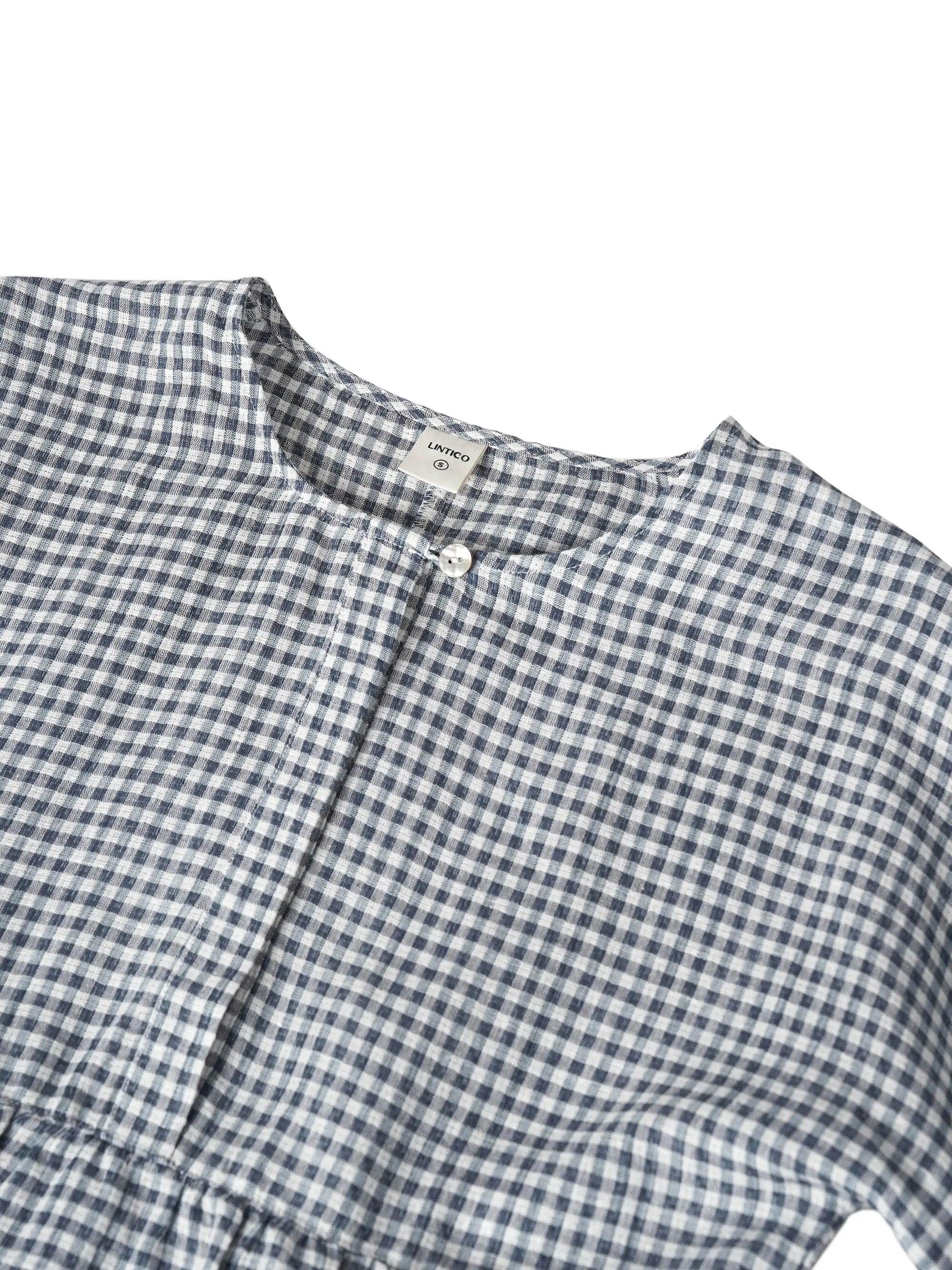 Linen Checked Long-Sleeved Top CAROLINE - Image 15
