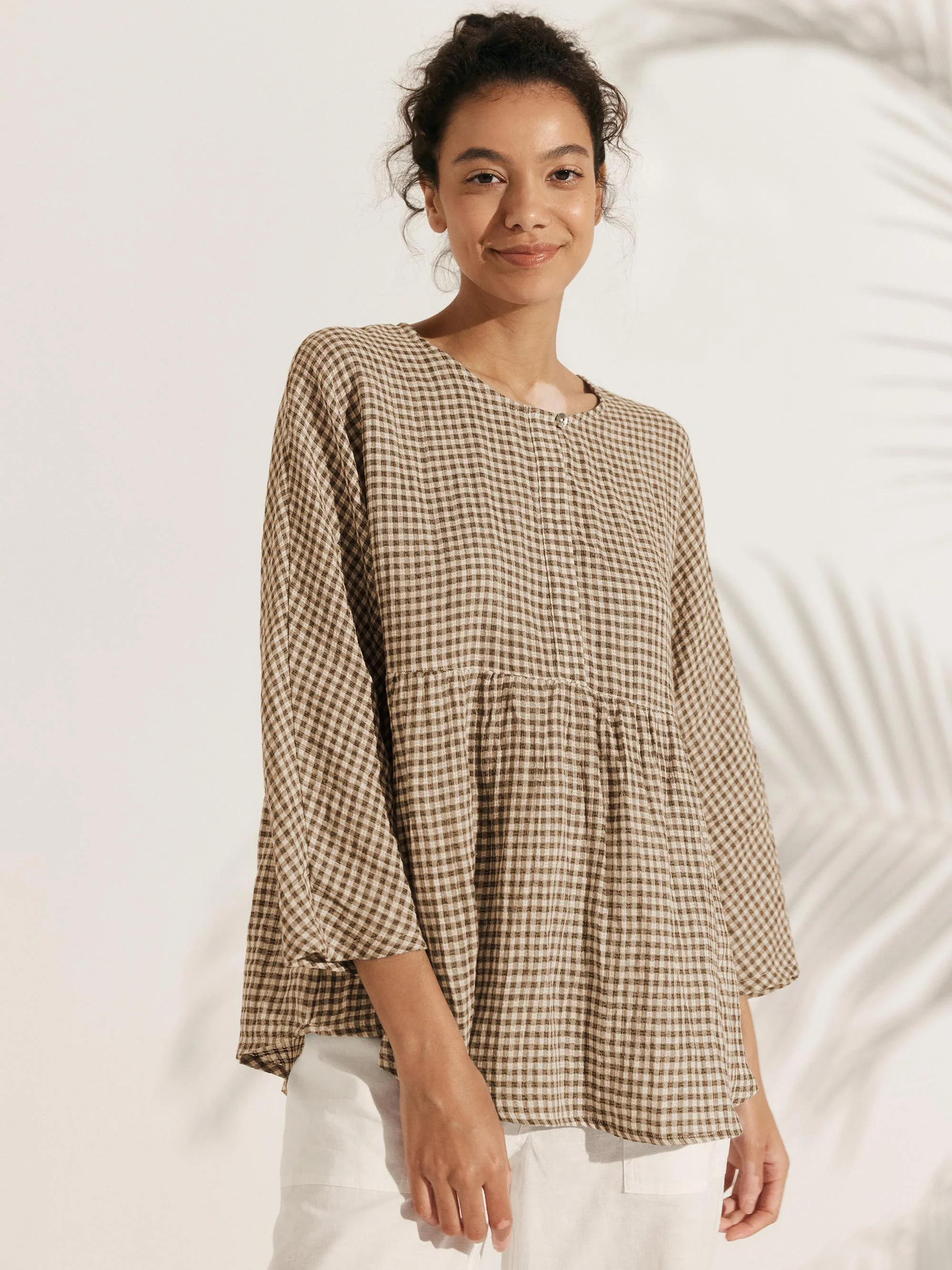 Linen Checked Long-Sleeved Top CAROLINE - Image 18