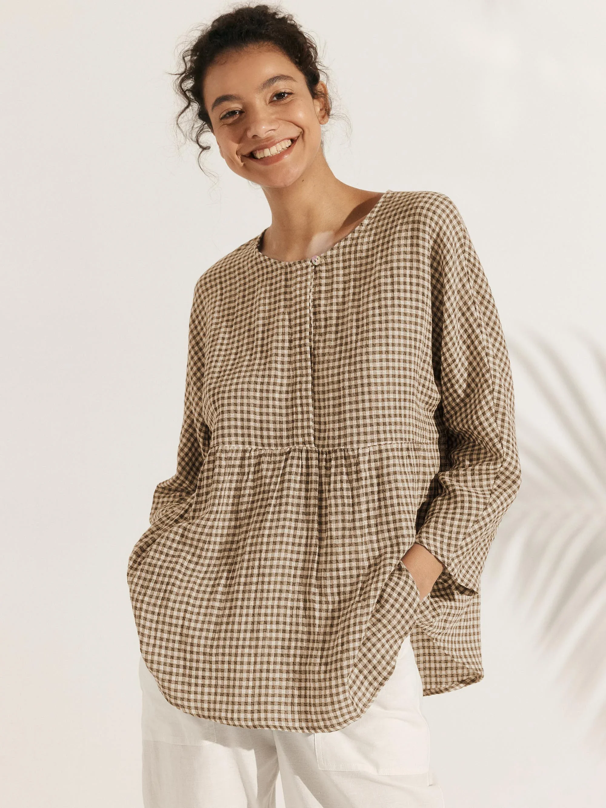 Linen Checked Long-Sleeved Top CAROLINE - Image 21