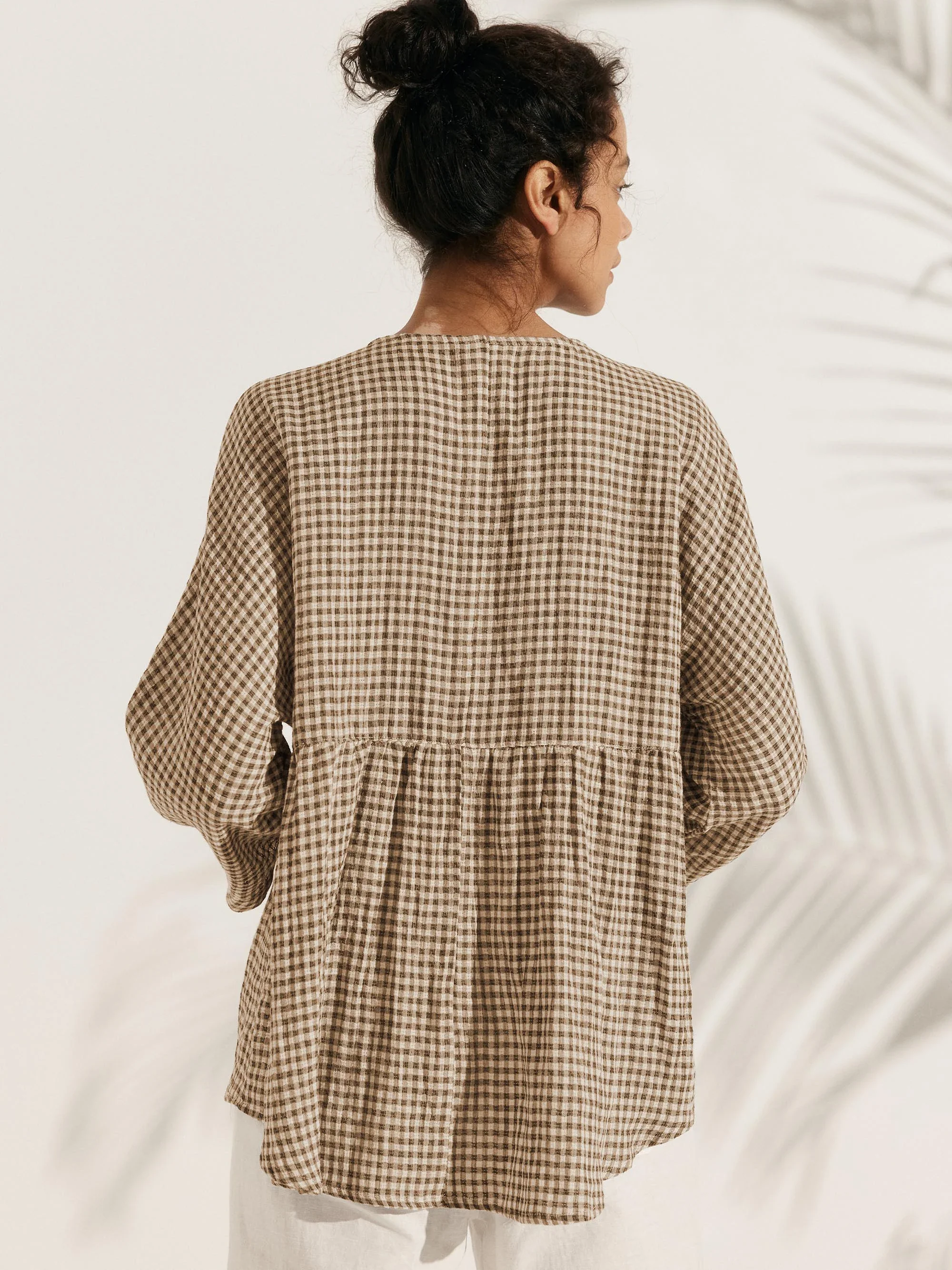 Linen Checked Long-Sleeved Top CAROLINE - Image 22
