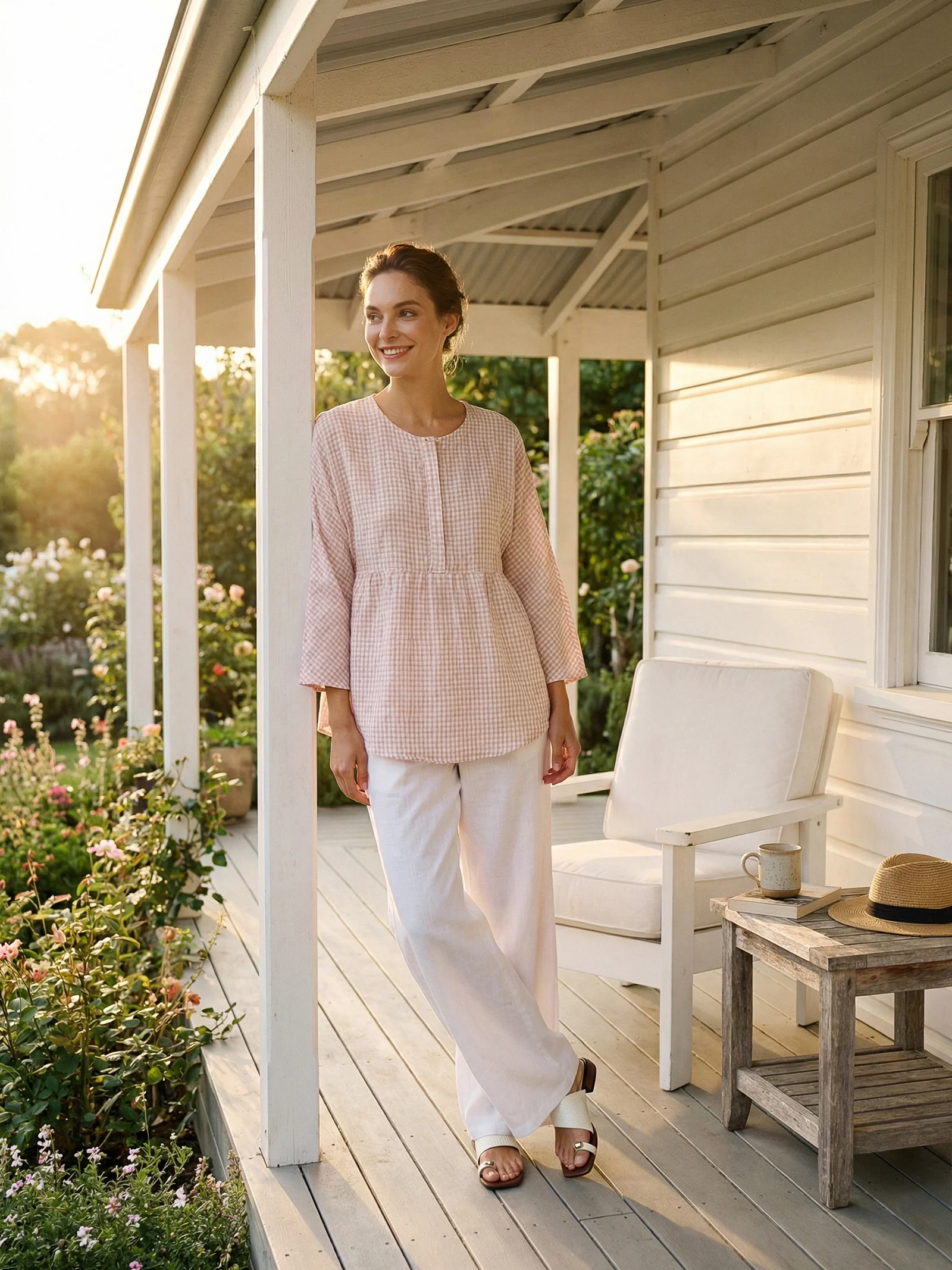Linen Checked Long-Sleeved Top CAROLINE - Image 3