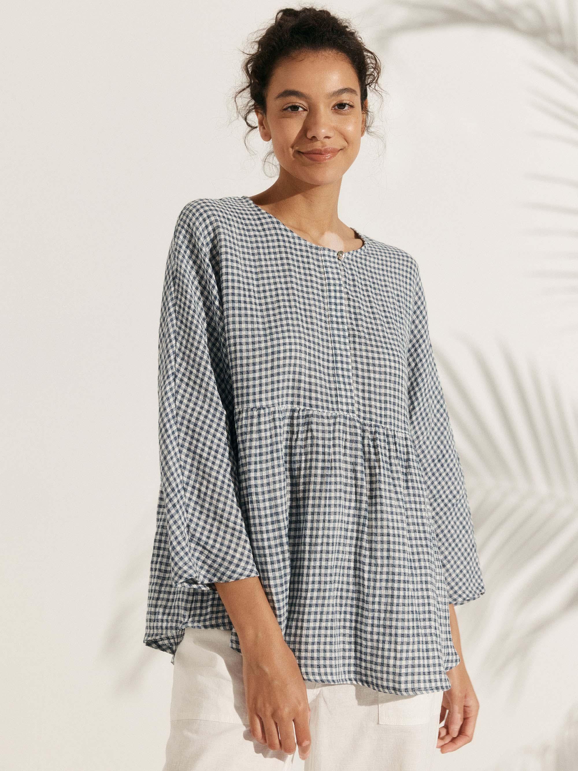 Linen Checked Long-Sleeved Top CAROLINE - Image 13