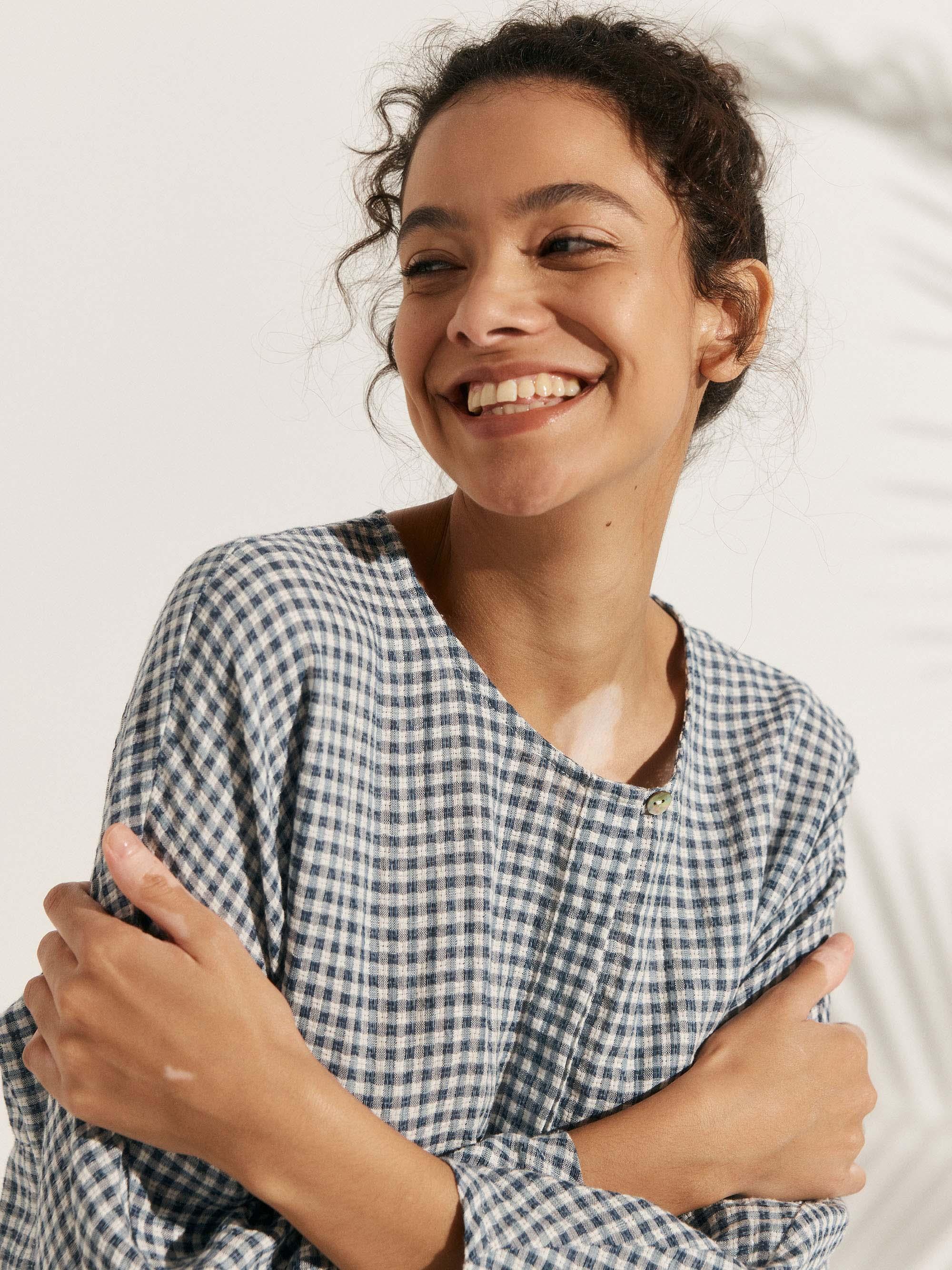 Linen Checked Long-Sleeved Top CAROLINE - Image 15