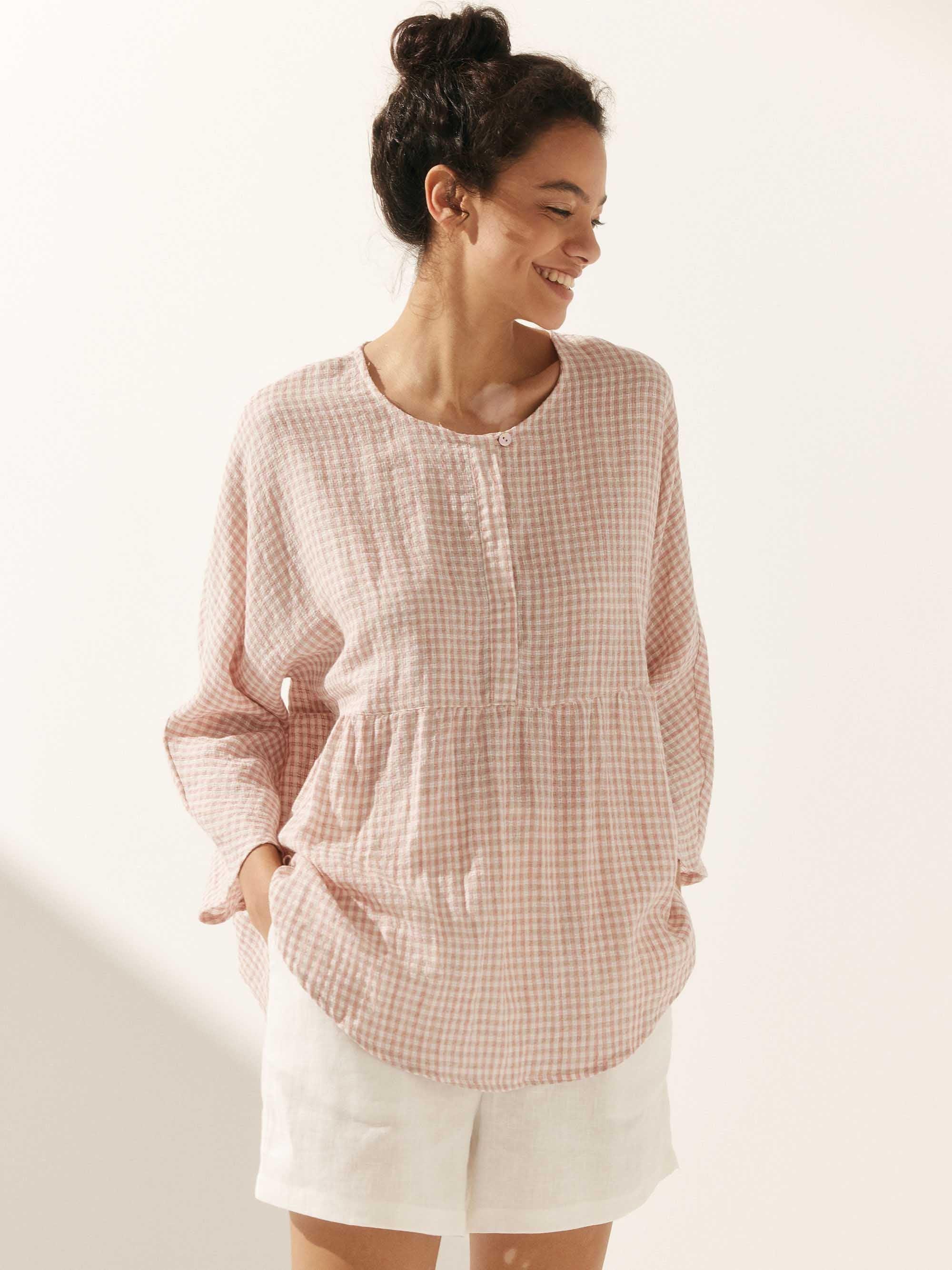 Linen Checked Long-Sleeved Top CAROLINE - Image 16