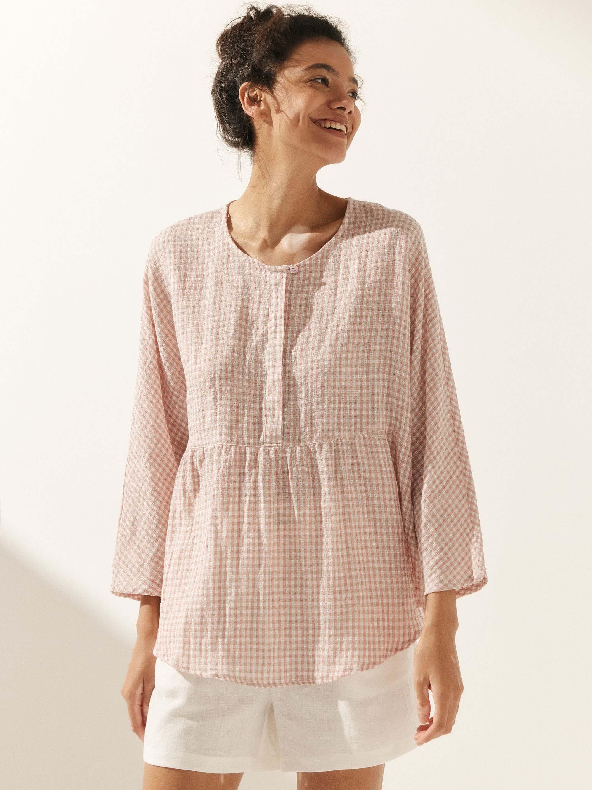 Linen Checked Long-Sleeved Top CAROLINE - Image 19