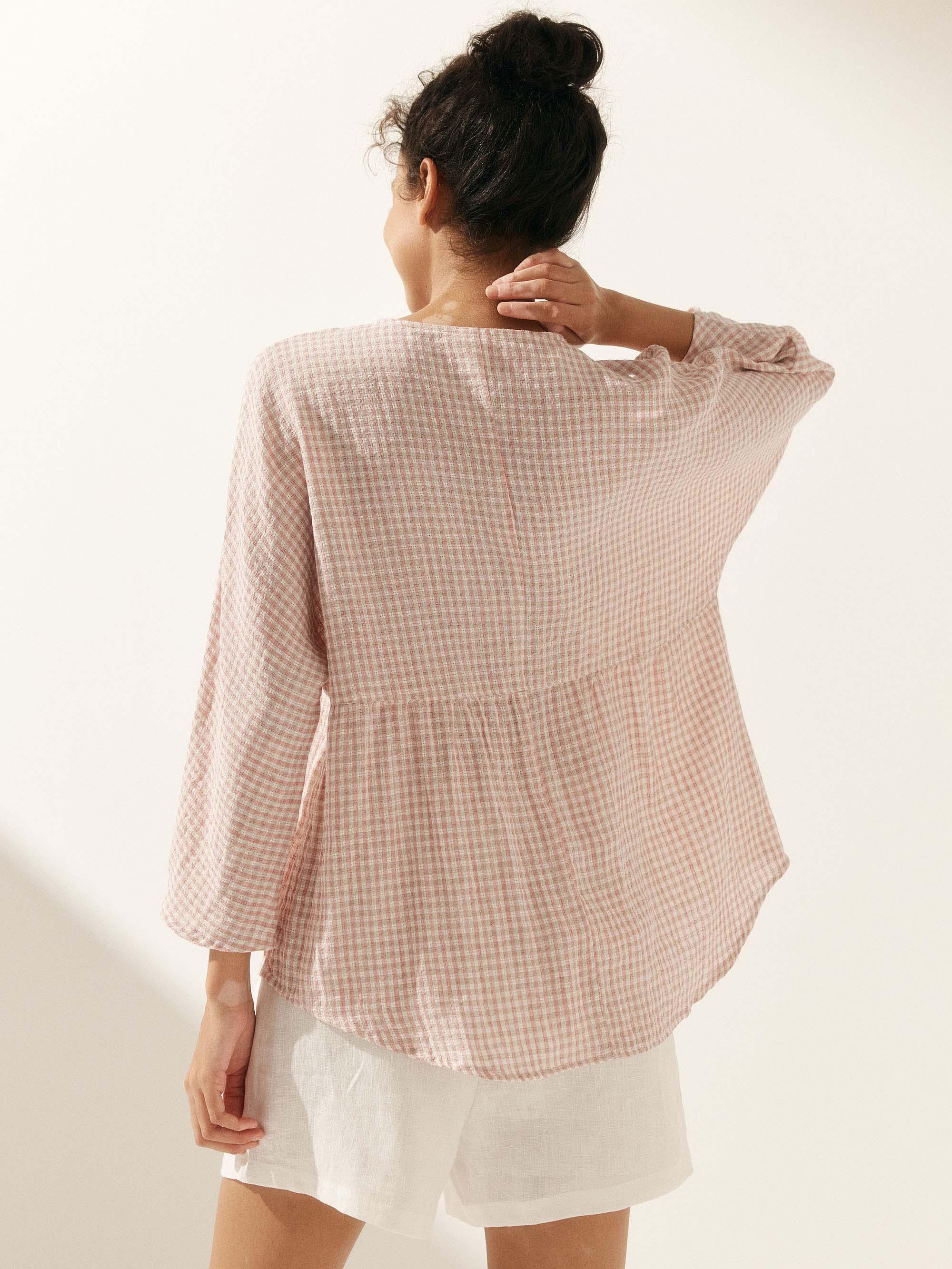 Linen Checked Long-Sleeved Top CAROLINE - Image 20