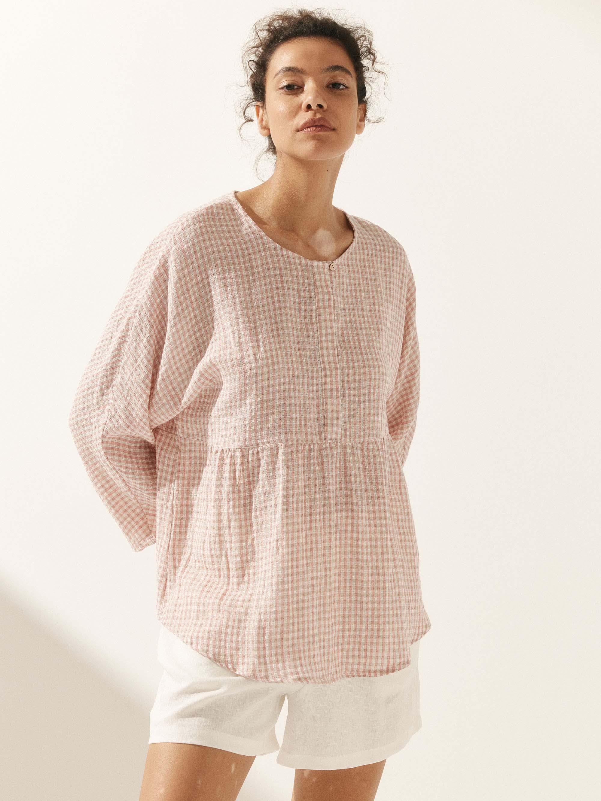 Linen Checked Long-Sleeved Top CAROLINE - Image 21