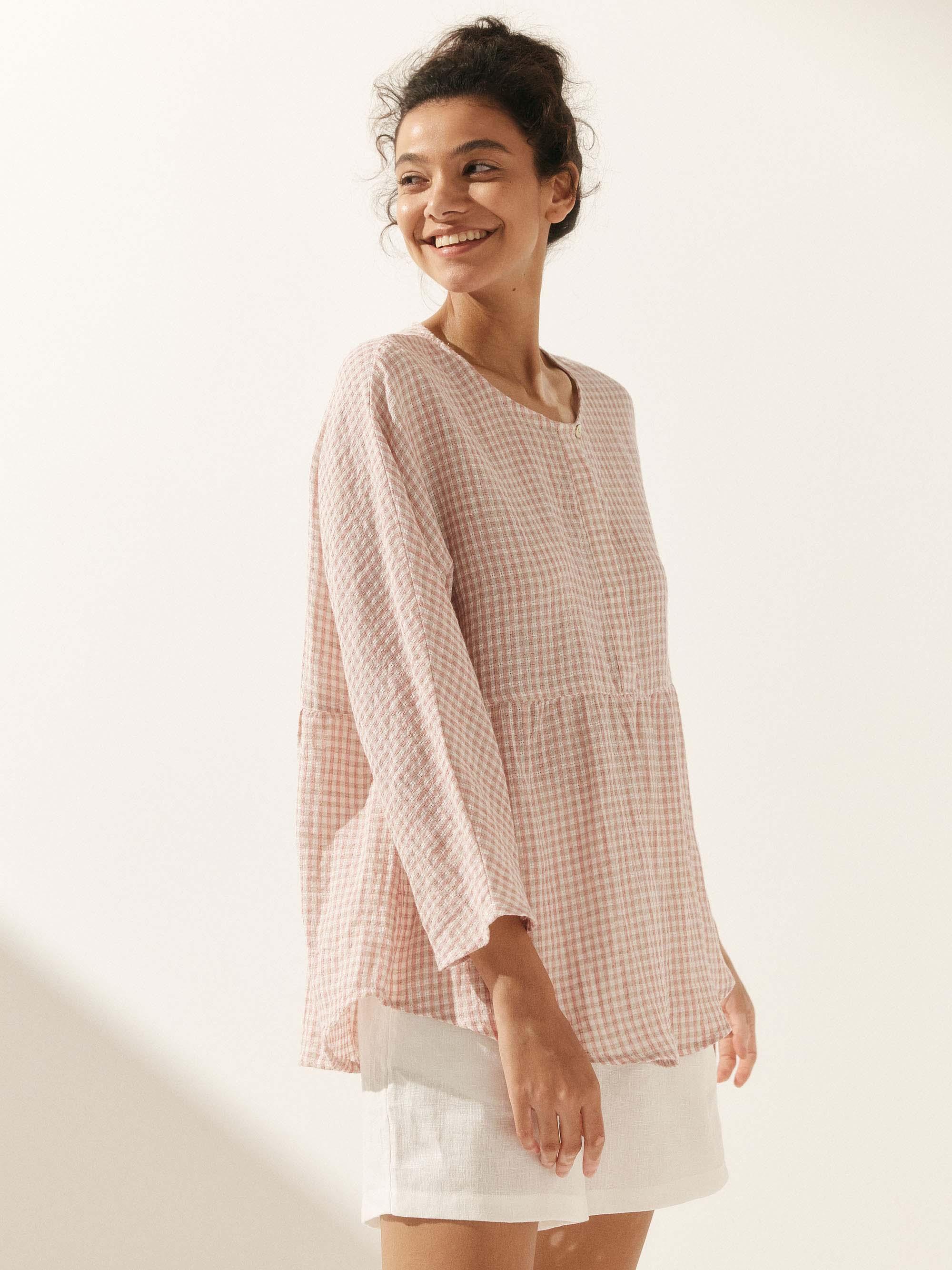 Linen Checked Long-Sleeved Top CAROLINE - Image 22