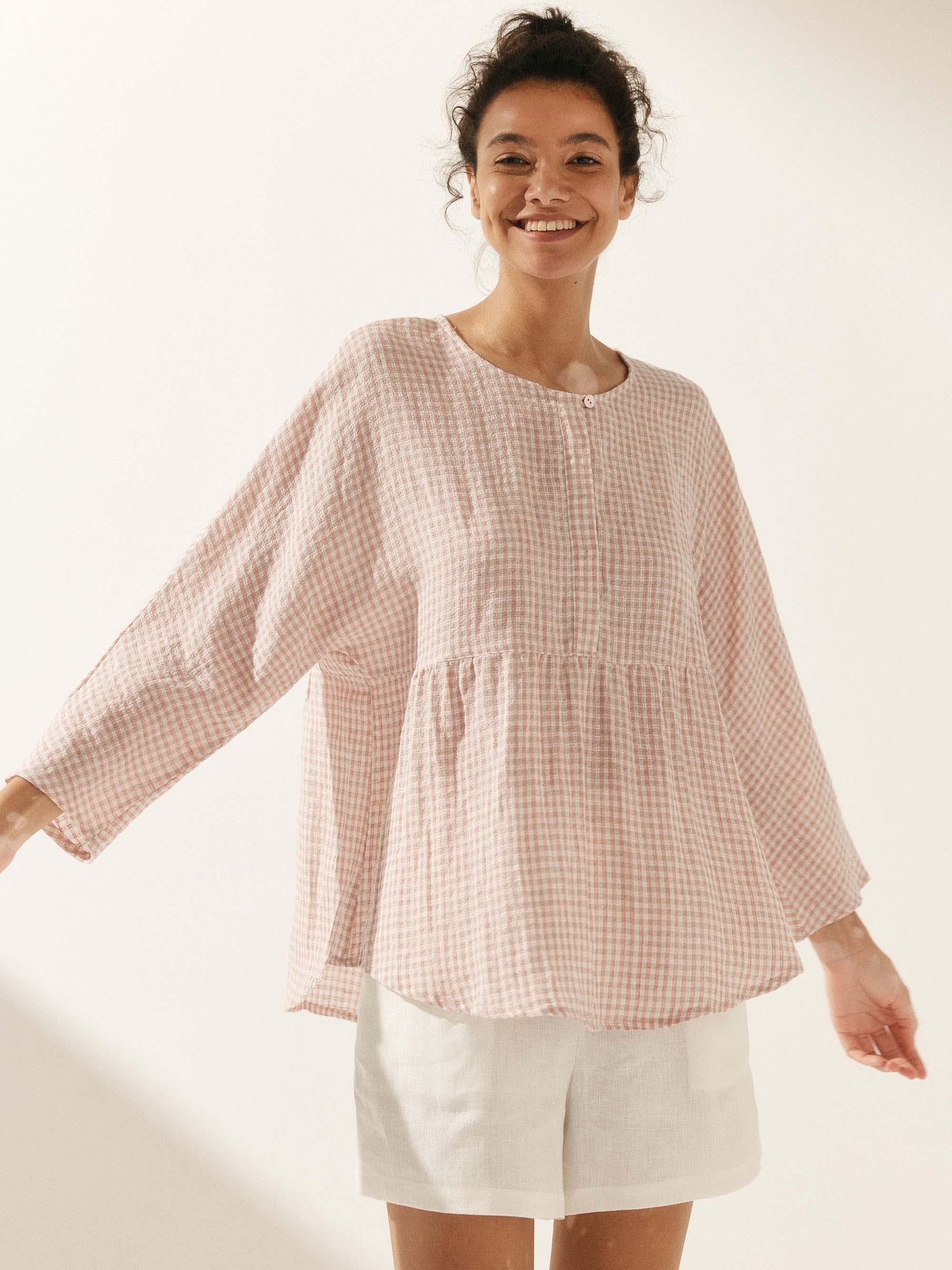 Linen Checked Long-Sleeved Top CAROLINE - Image 23