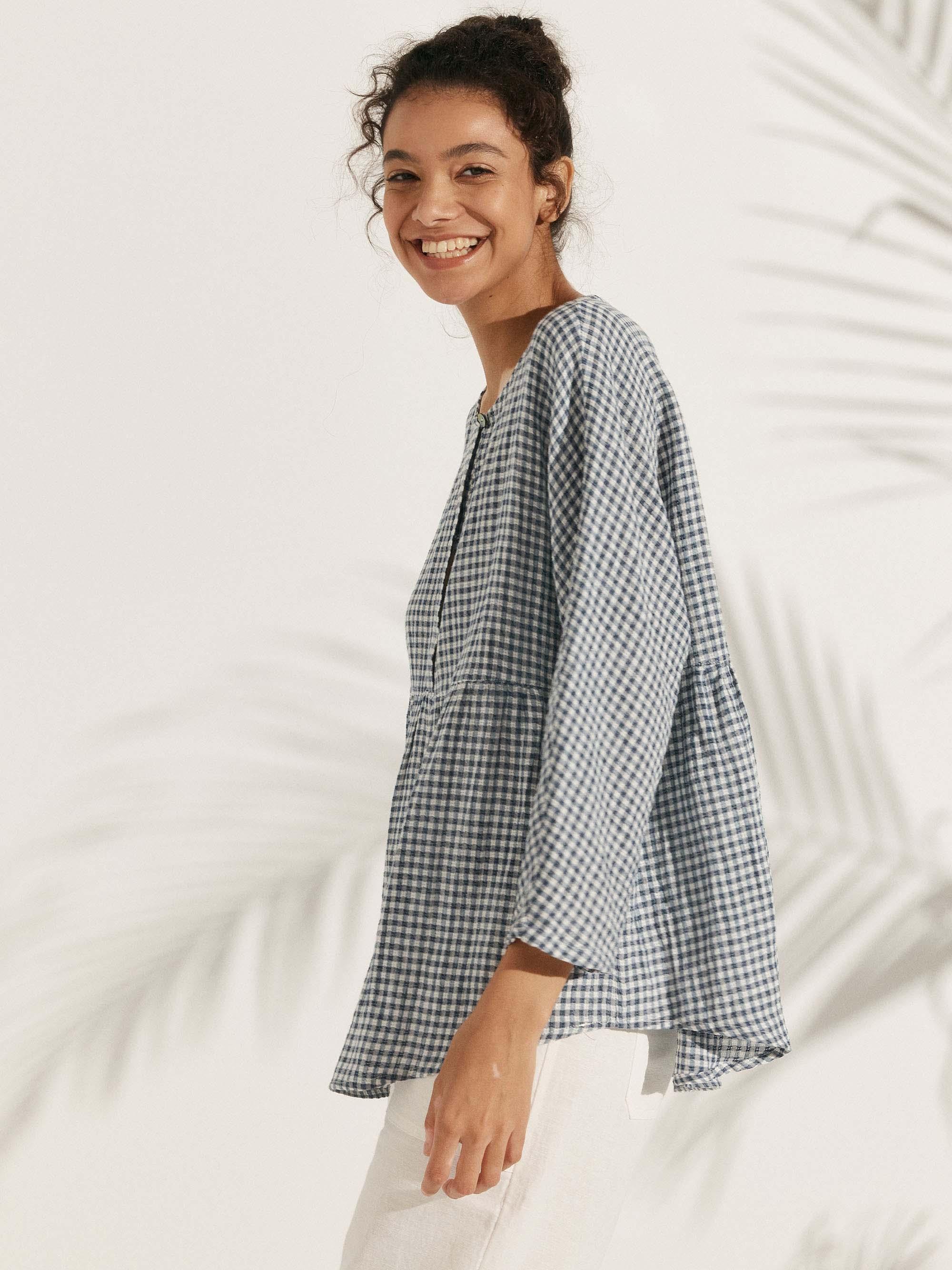 Linen Checked Long-Sleeved Top CAROLINE - Image 7