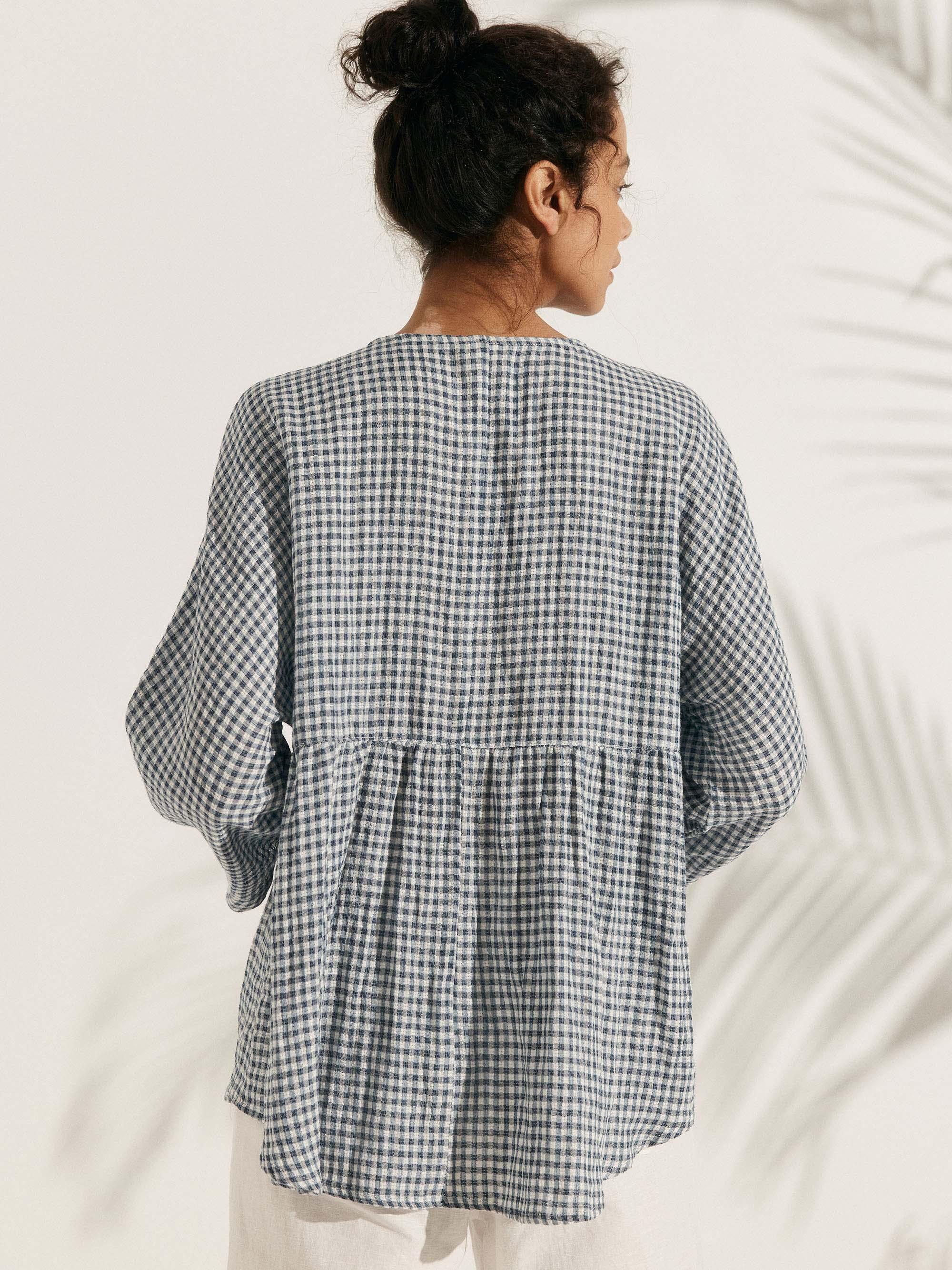 Linen Checked Long-Sleeved Top CAROLINE - Image 8