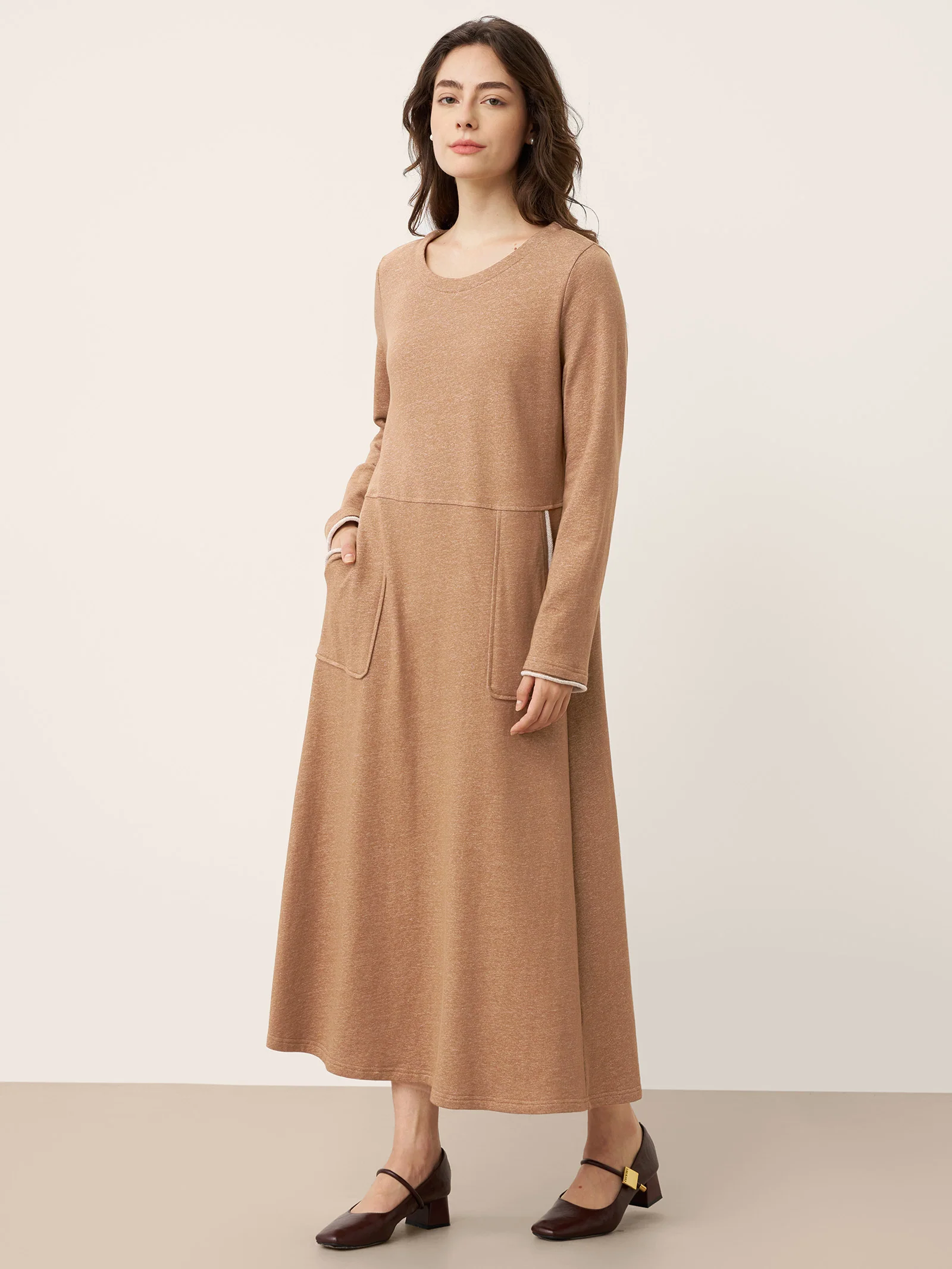 Linen Cotton Colorblock Trim Pocket Maxi Dress CLEMENTINE - Image 2