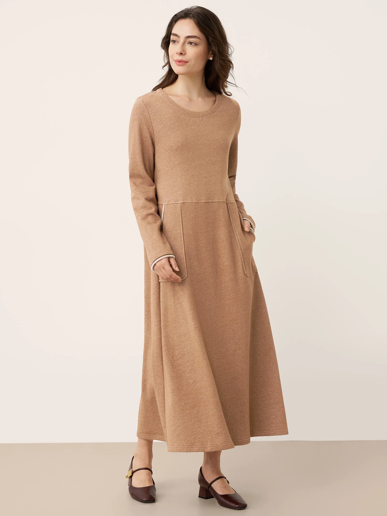 Linen Cotton Colorblock Trim Pocket Maxi Dress CLEMENTINE - Image 4