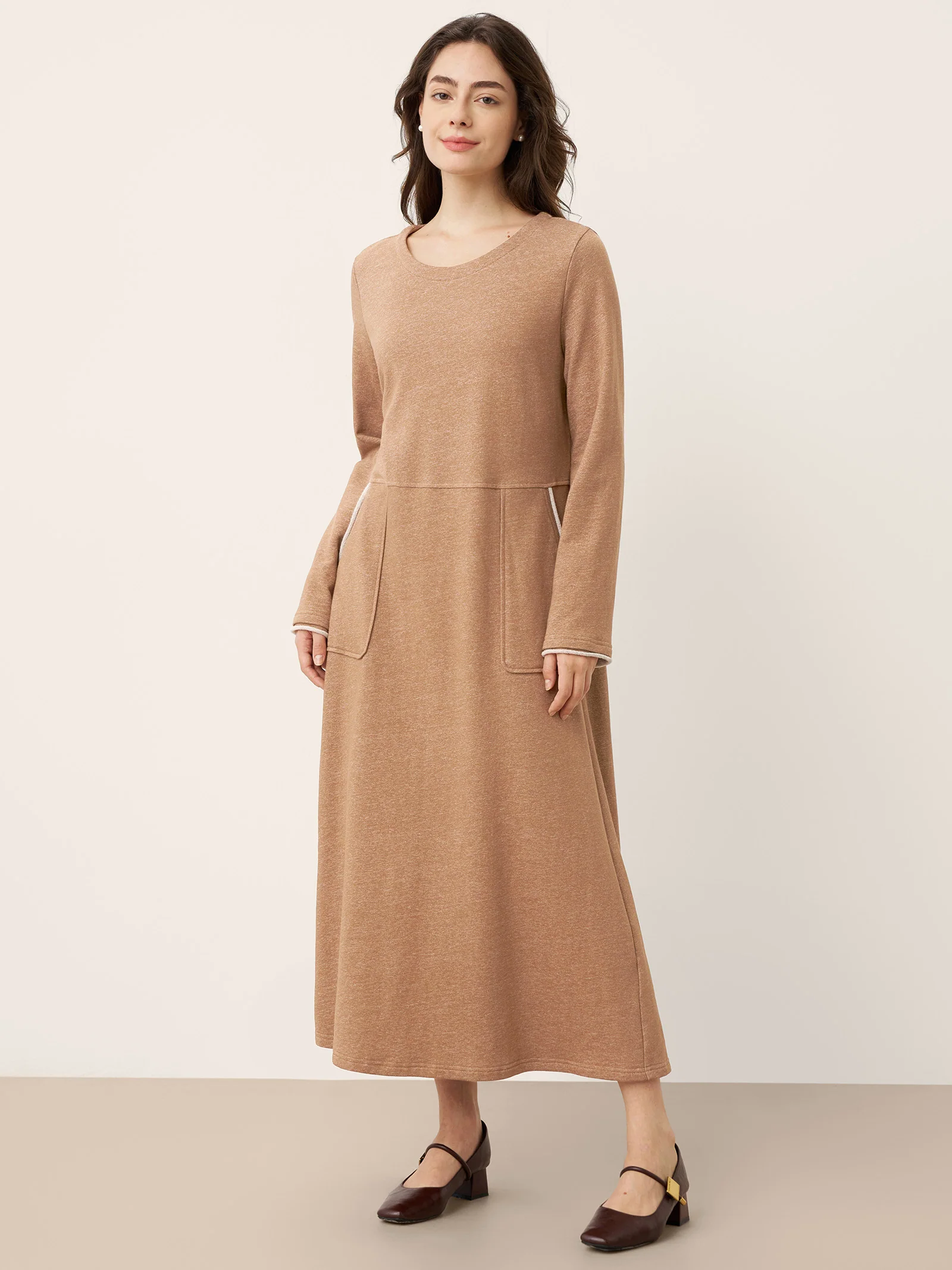 Linen Cotton Colorblock Trim Pocket Maxi Dress CLEMENTINE - Image 5