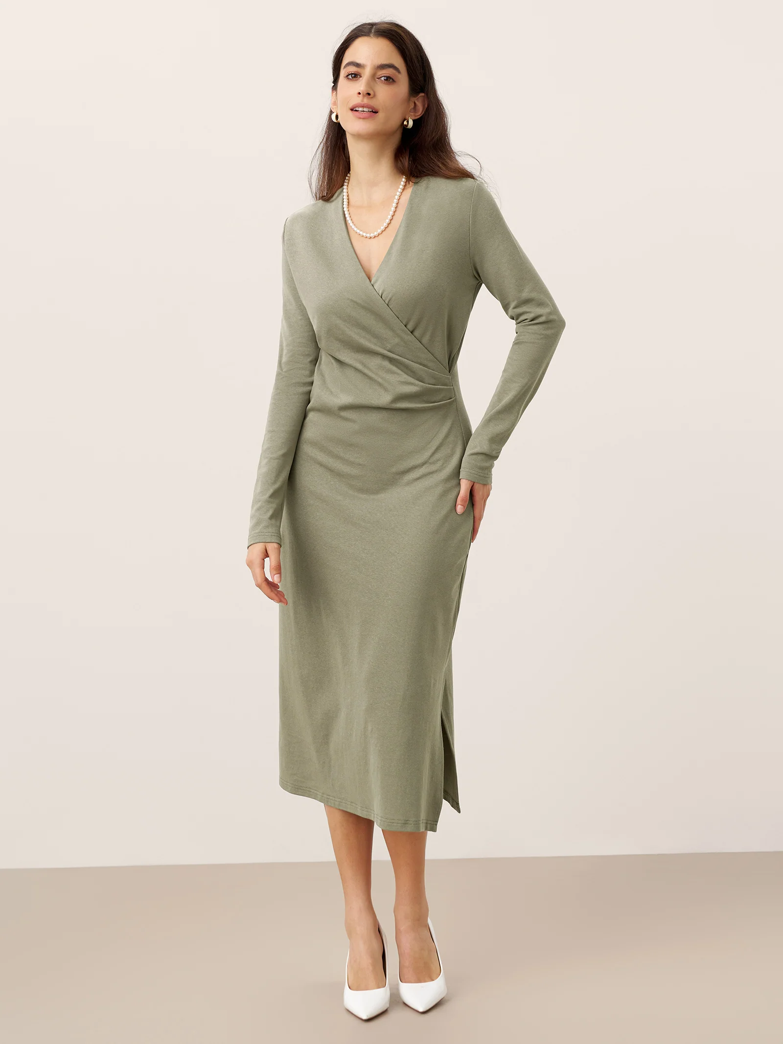 Crossover V-Neck Wrap Stretch Midi Dress MARNIE - Image 11