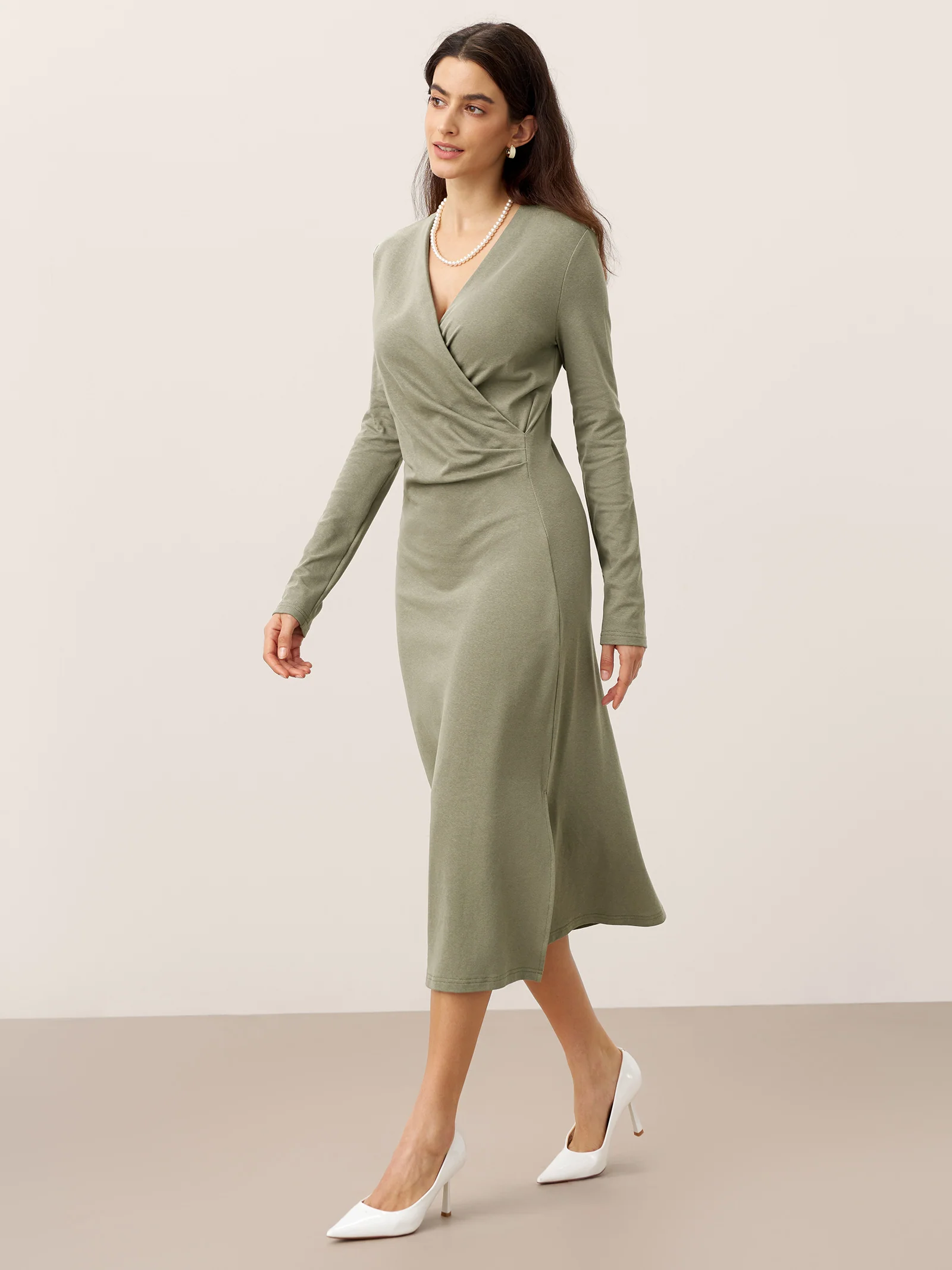 Crossover V-Neck Wrap Stretch Midi Dress MARNIE - Image 12