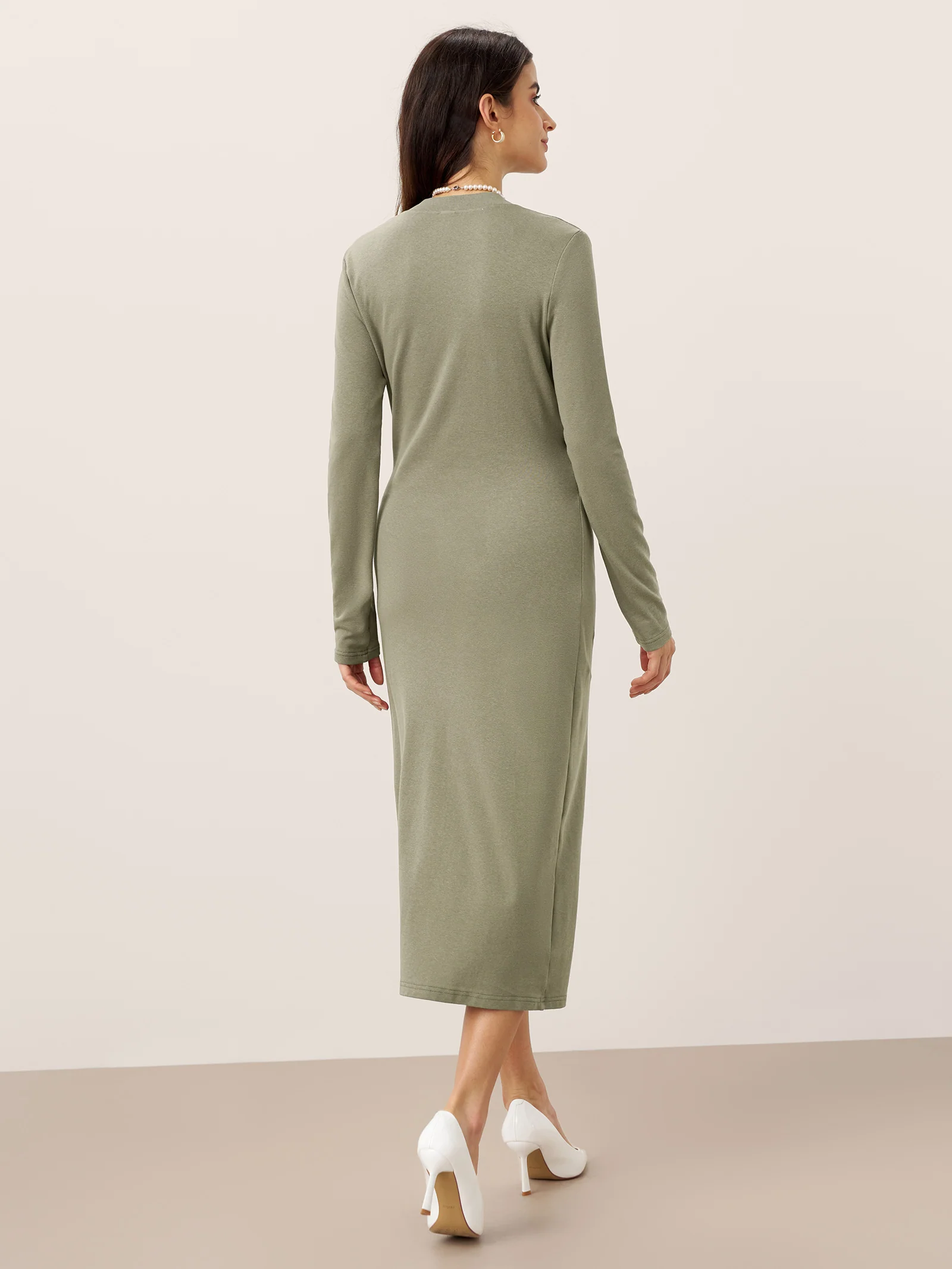 Crossover V-Neck Wrap Stretch Midi Dress MARNIE - Image 15